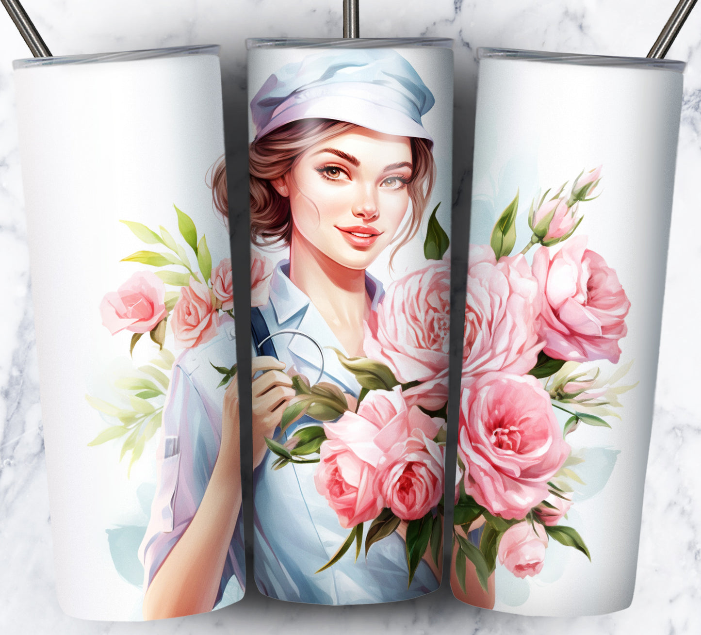 Nurse Floral Sublimation 20oz Tumbler Images Bundle