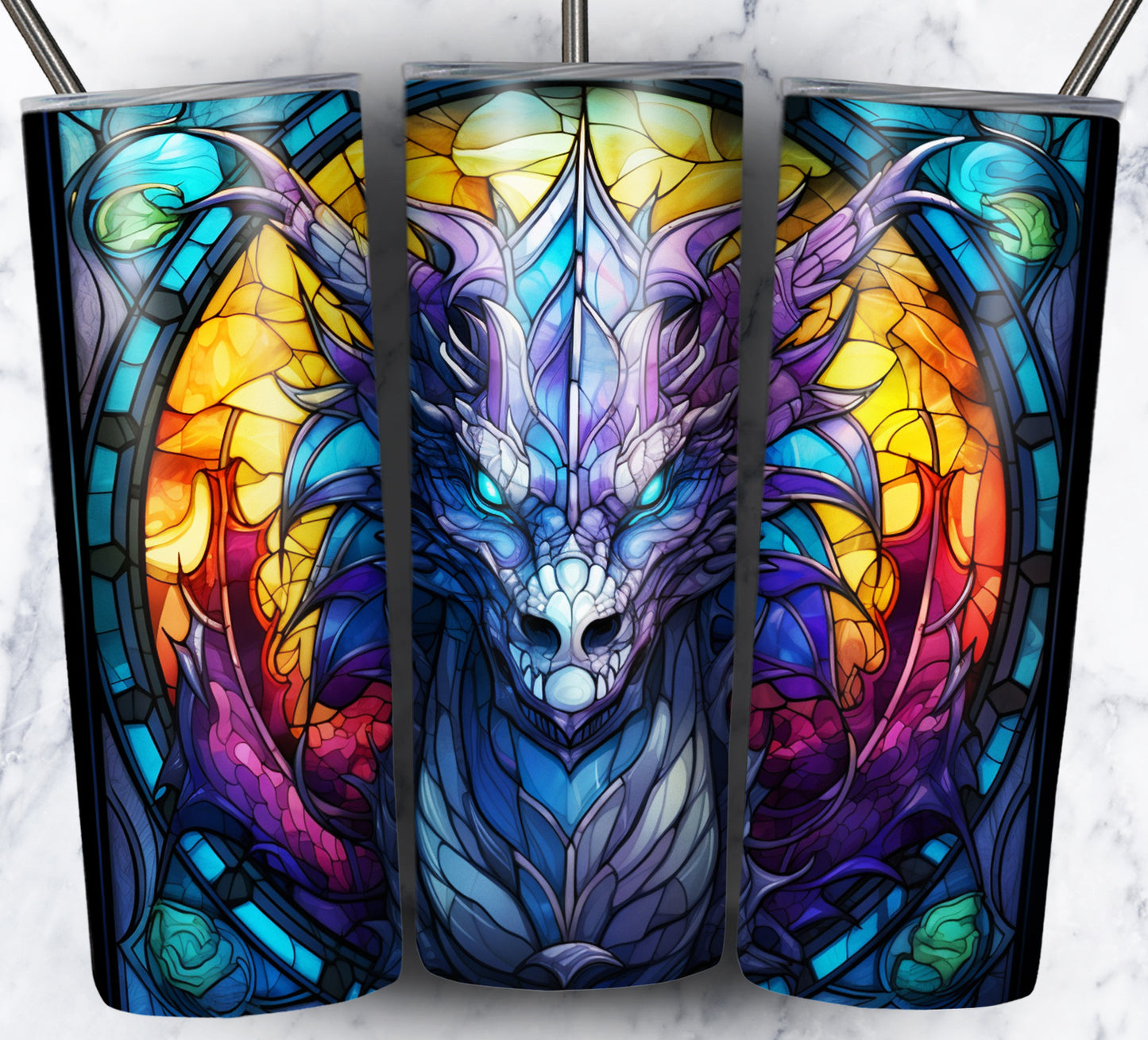 Dragon StainGlass Sublimation 20oz Tumbler Images Bundle