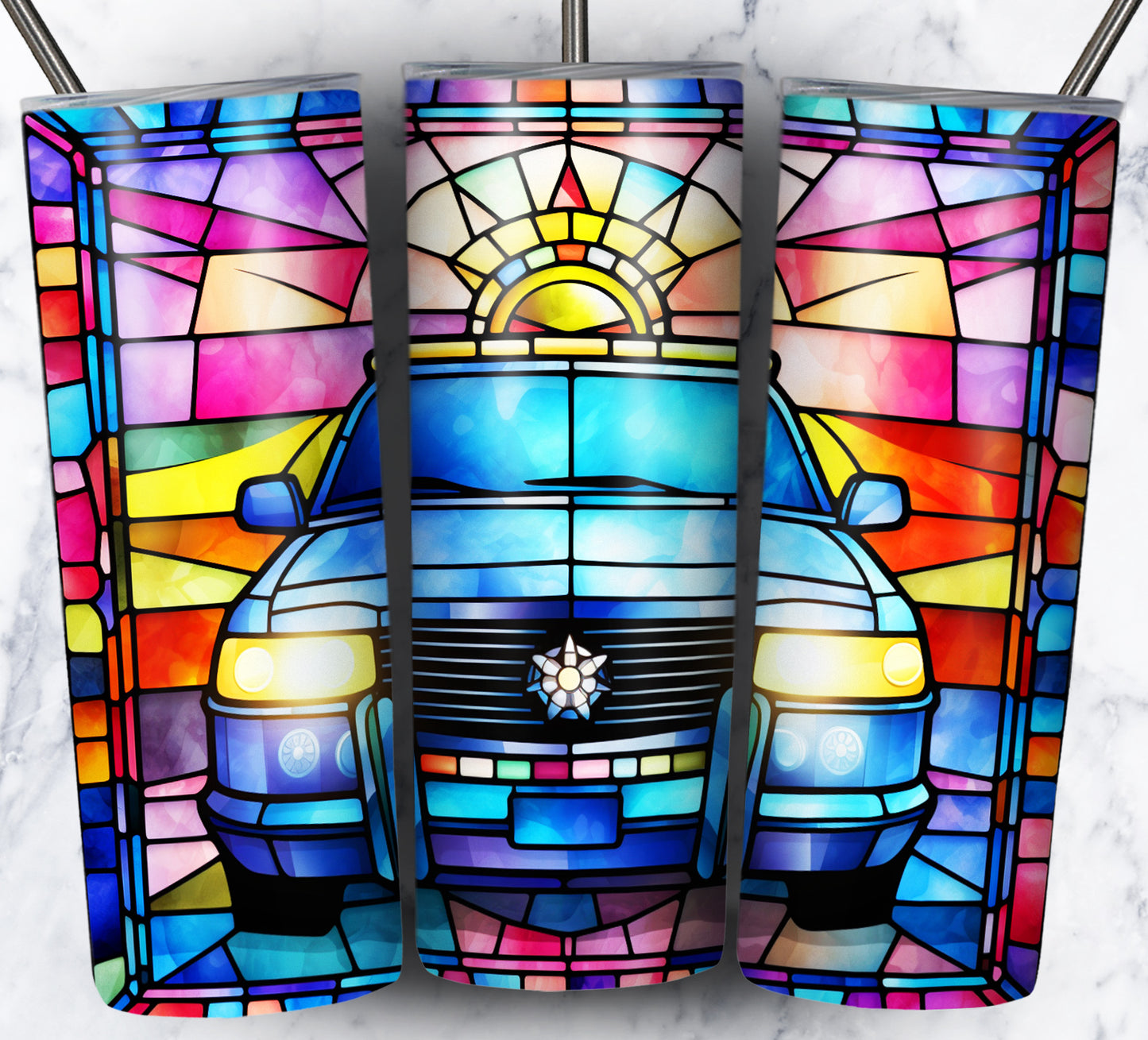 40+ Stain Glass Work Vehicles Sublimation 20oz Images Bundle