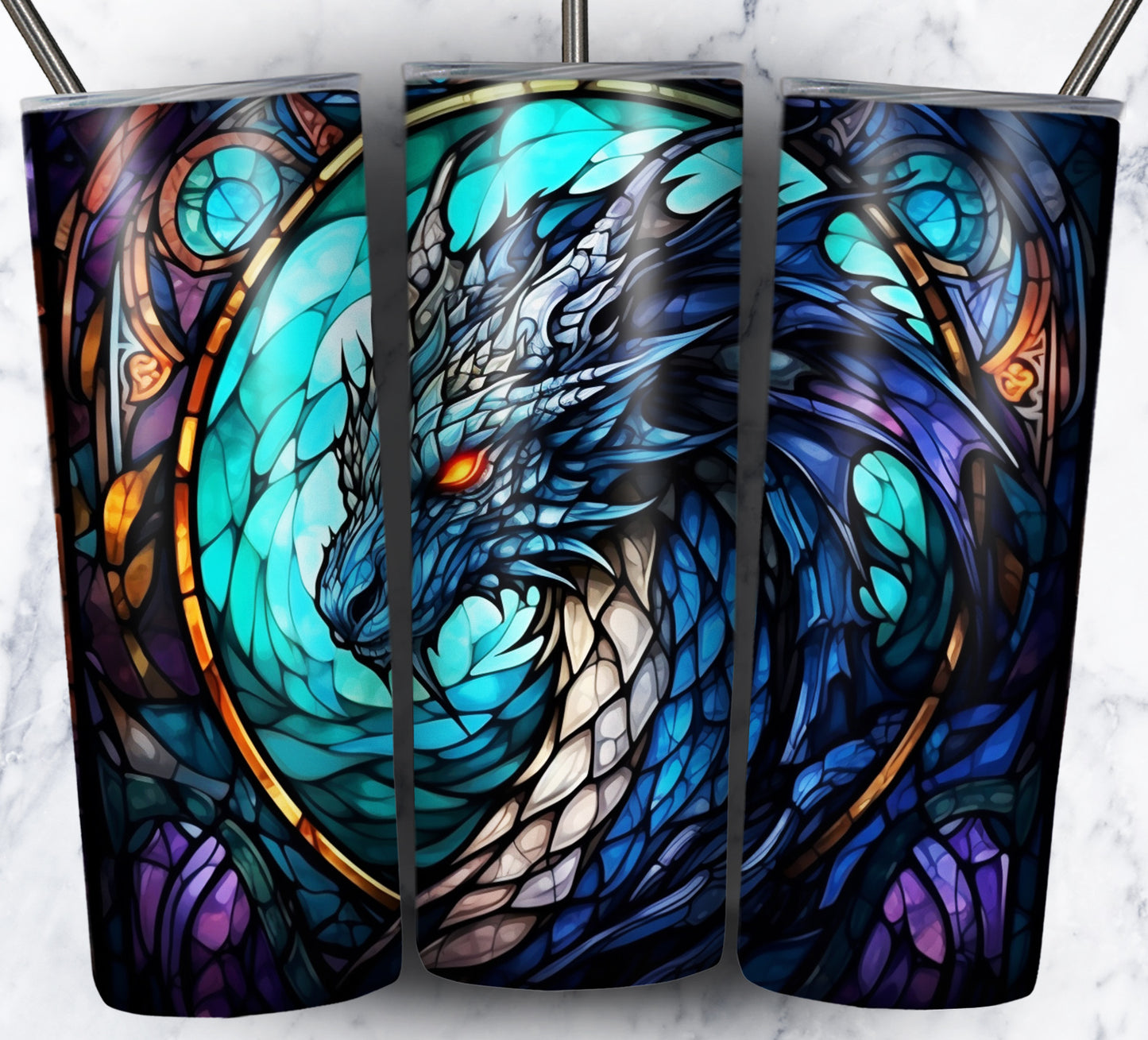 Dragon StainGlass Sublimation 20oz Tumbler Images Bundle