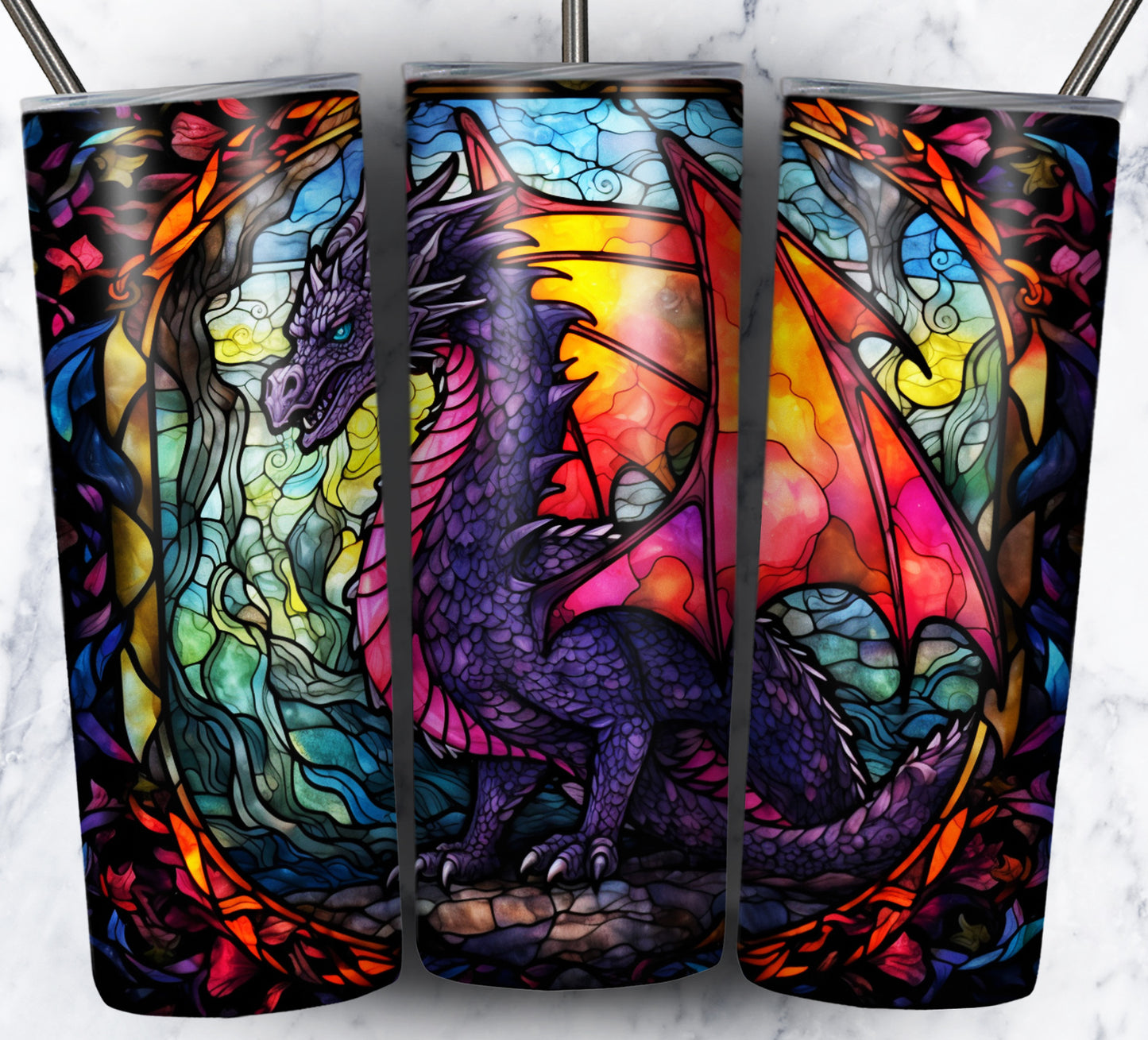 Dragon StainGlass Sublimation 20oz Tumbler Images Bundle