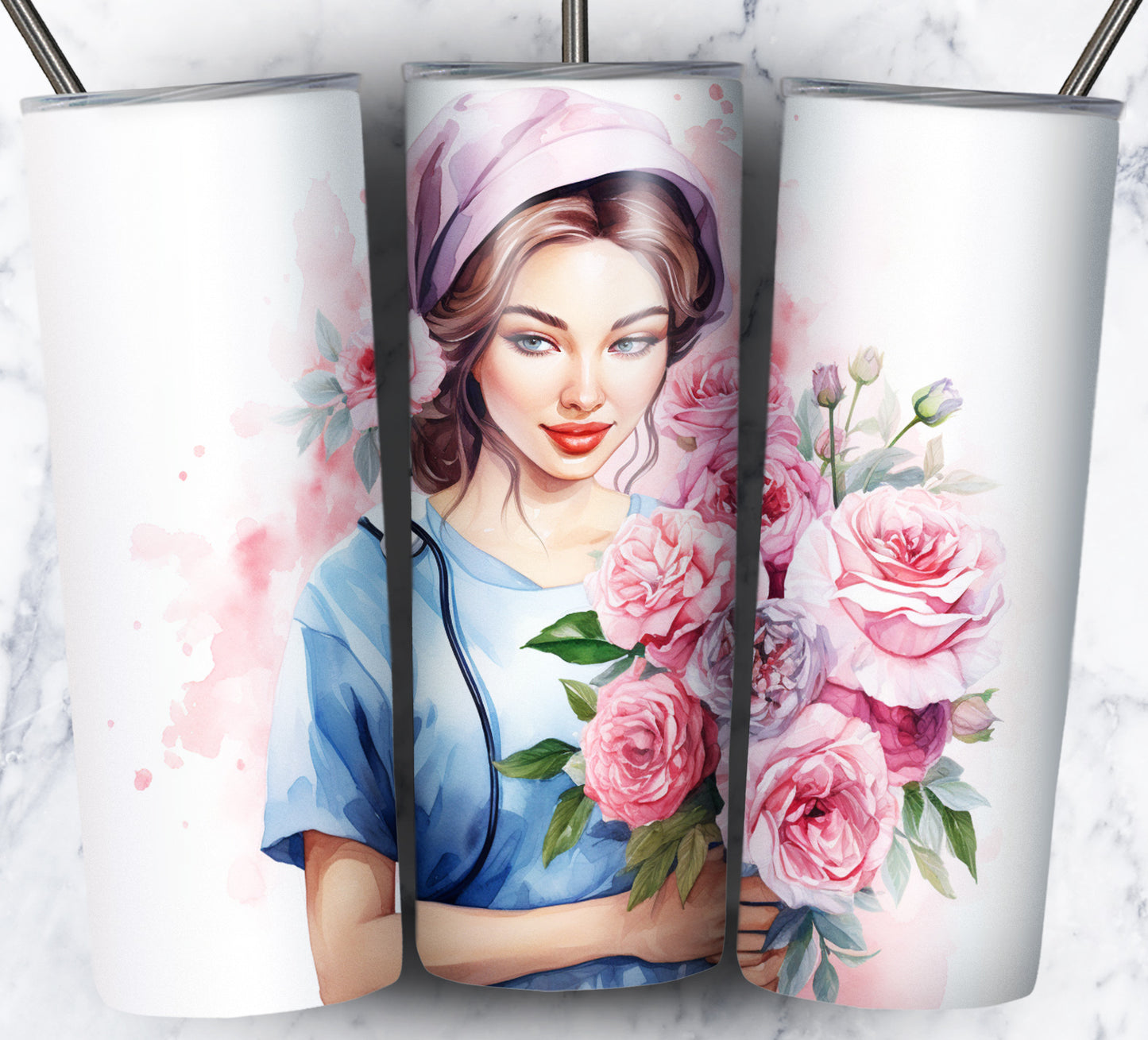 Nurse Floral Sublimation 20oz Tumbler Images Bundle