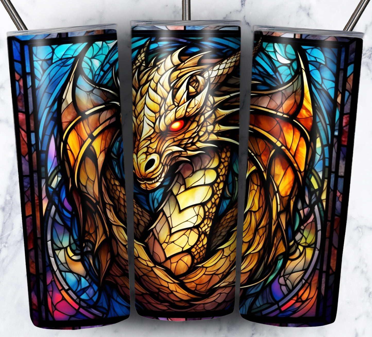 Dragon StainGlass Sublimation 20oz Tumbler Images Bundle