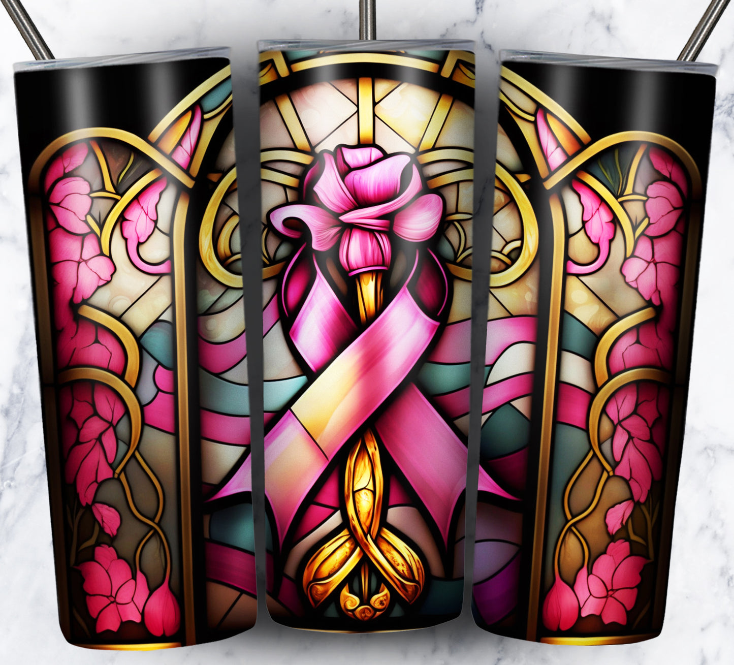 40+ Stain Glass Breast Cancer Sublimation 20oz Images Bundle