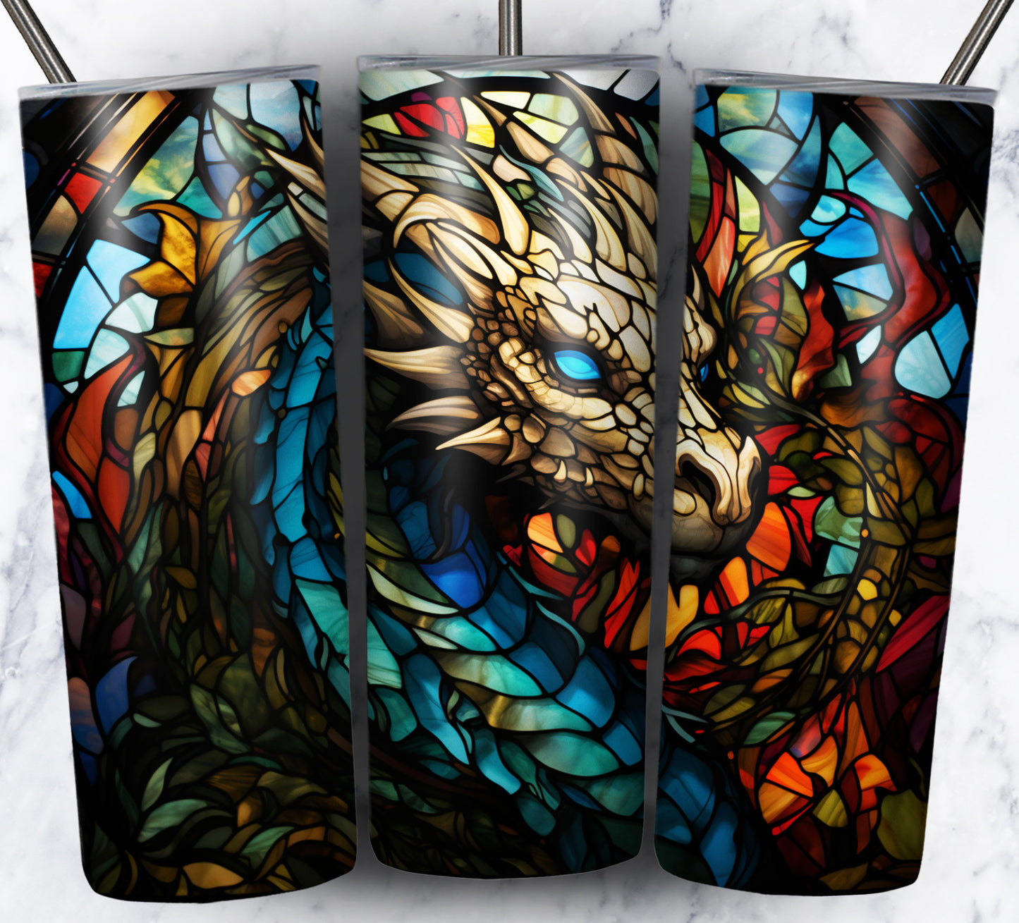 Dragon StainGlass Sublimation 20oz Tumbler Images Bundle