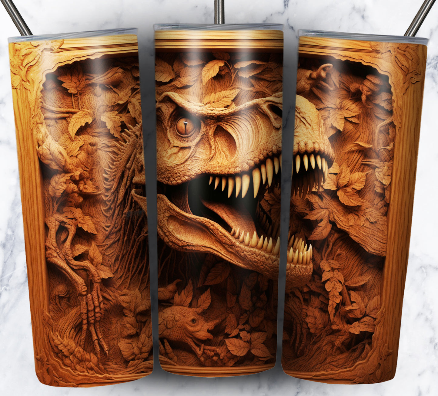 20 Wood Carved Dinos Sublimation 20oz Images Bundle