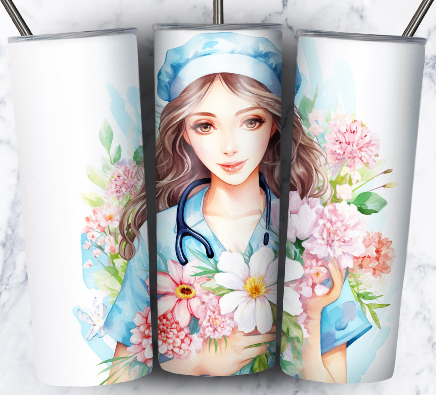 Nurse Floral Sublimation 20oz Tumbler Images Bundle