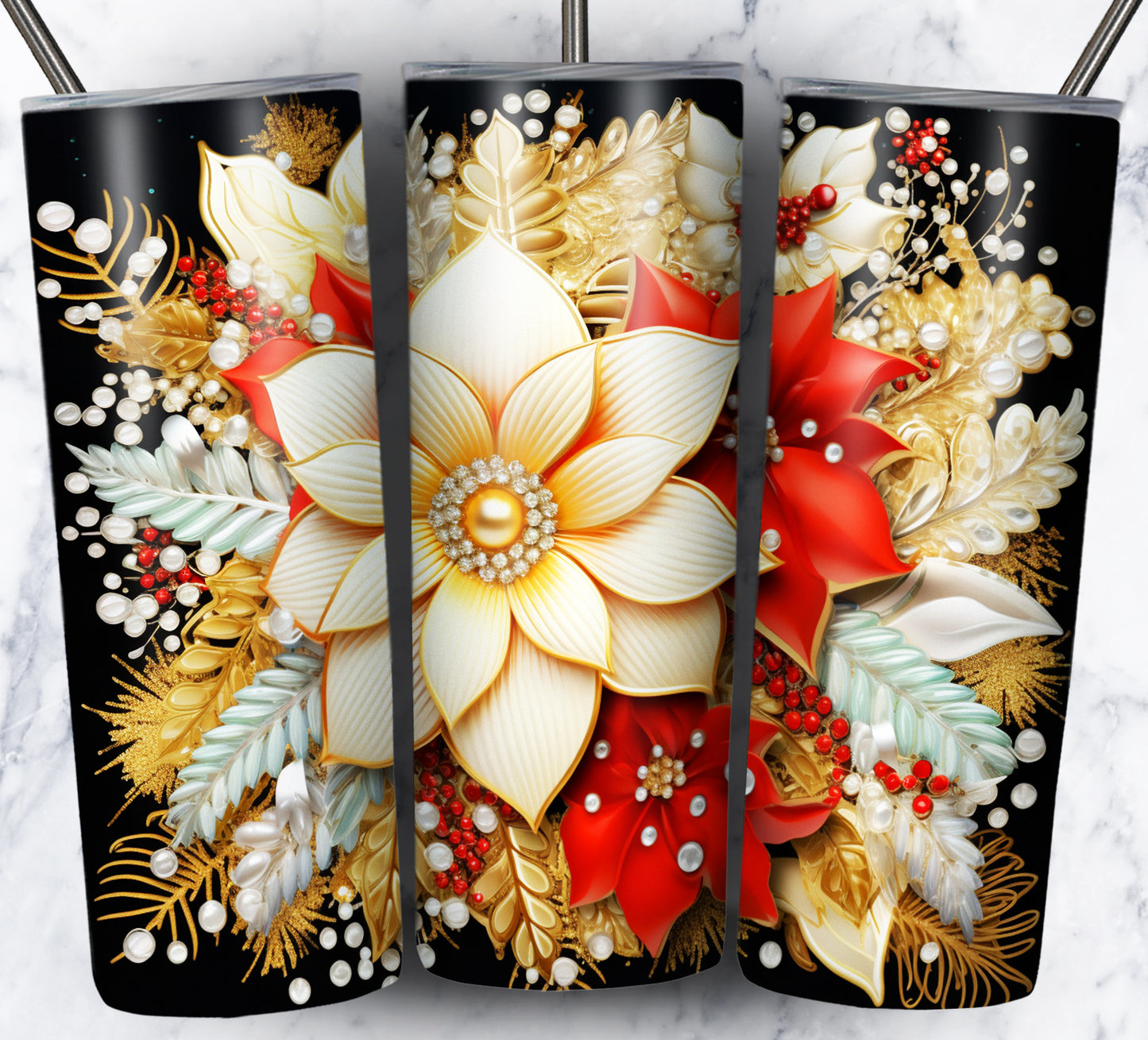 60+ 3D Christmas Floral Sublimation 20oz Images Bundle