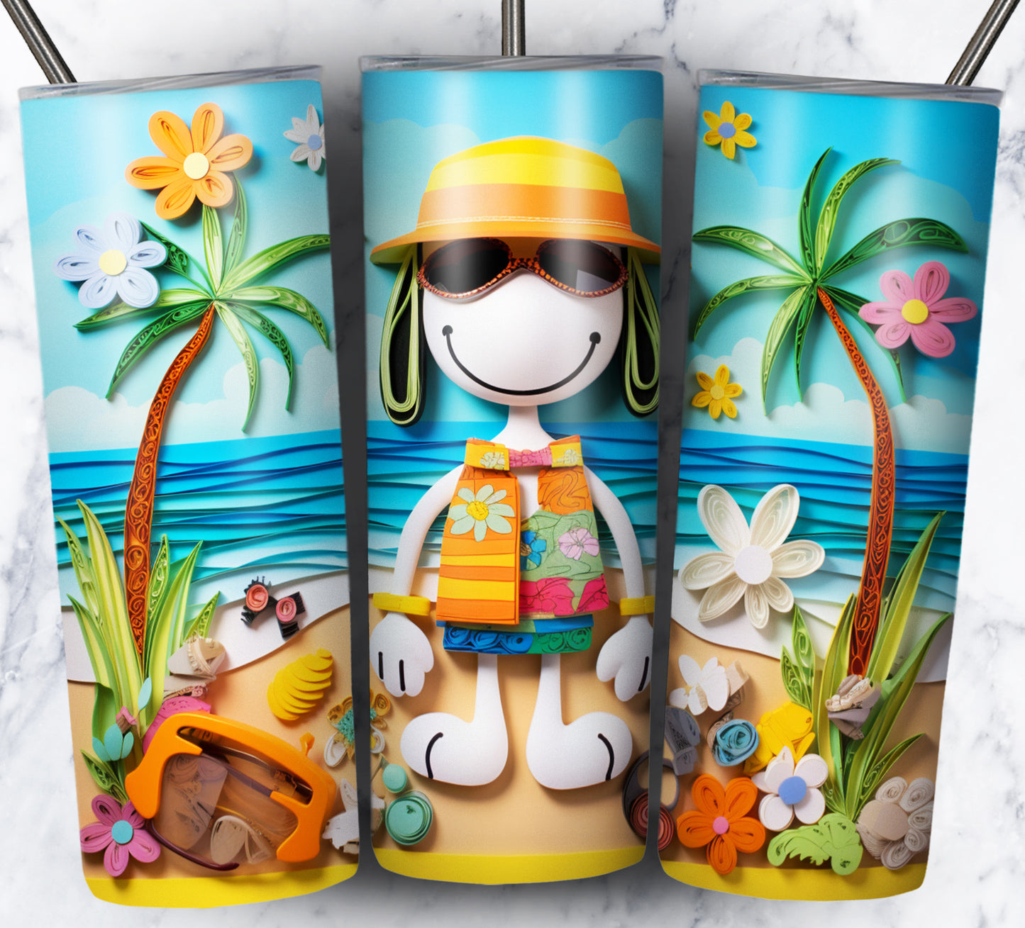 Cartoon Paper Beach Sublimation 20oz Tumbler Images Bundle