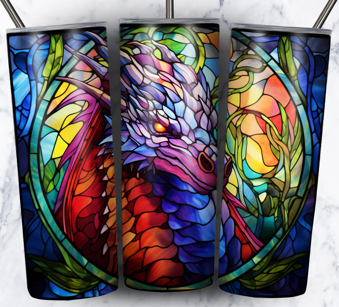 Dragon StainGlass Sublimation 20oz Tumbler Images Bundle