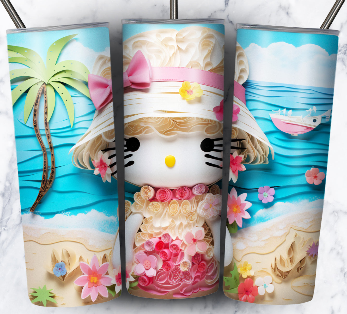 Cartoon Paper Beach Sublimation 20oz Tumbler Images Bundle