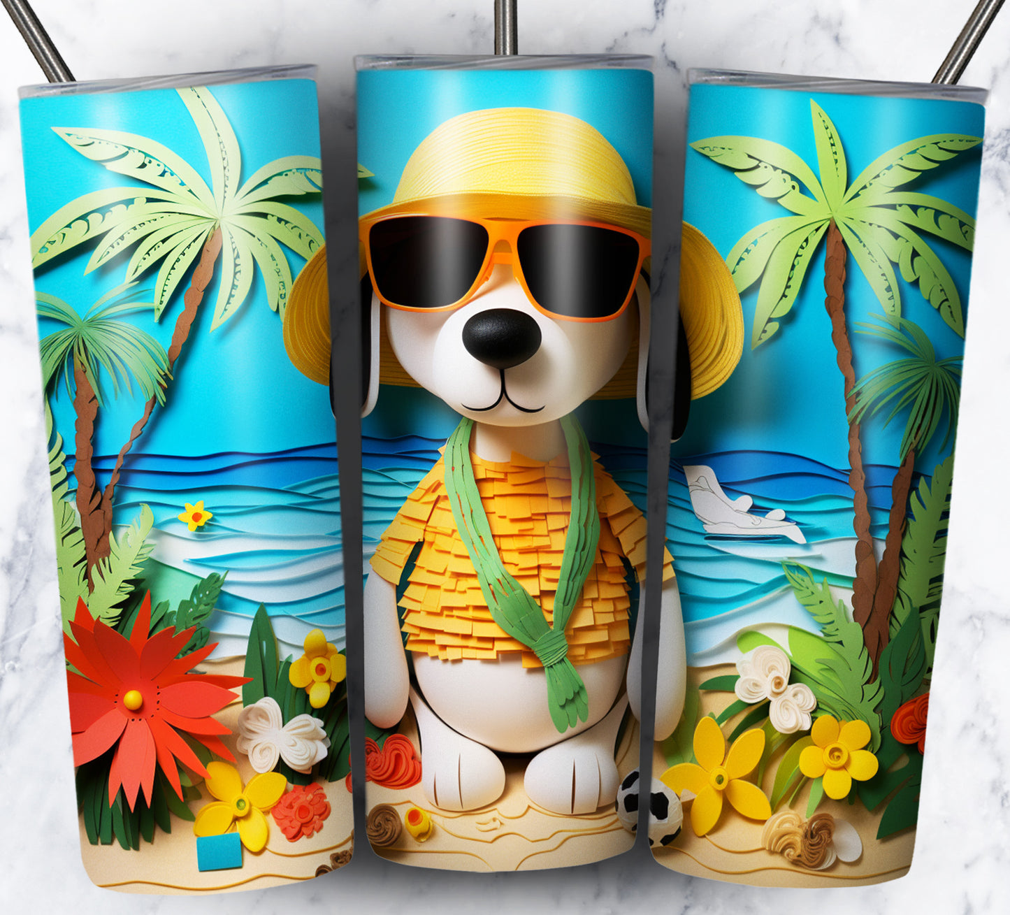 Cartoon Paper Beach Sublimation 20oz Tumbler Images Bundle