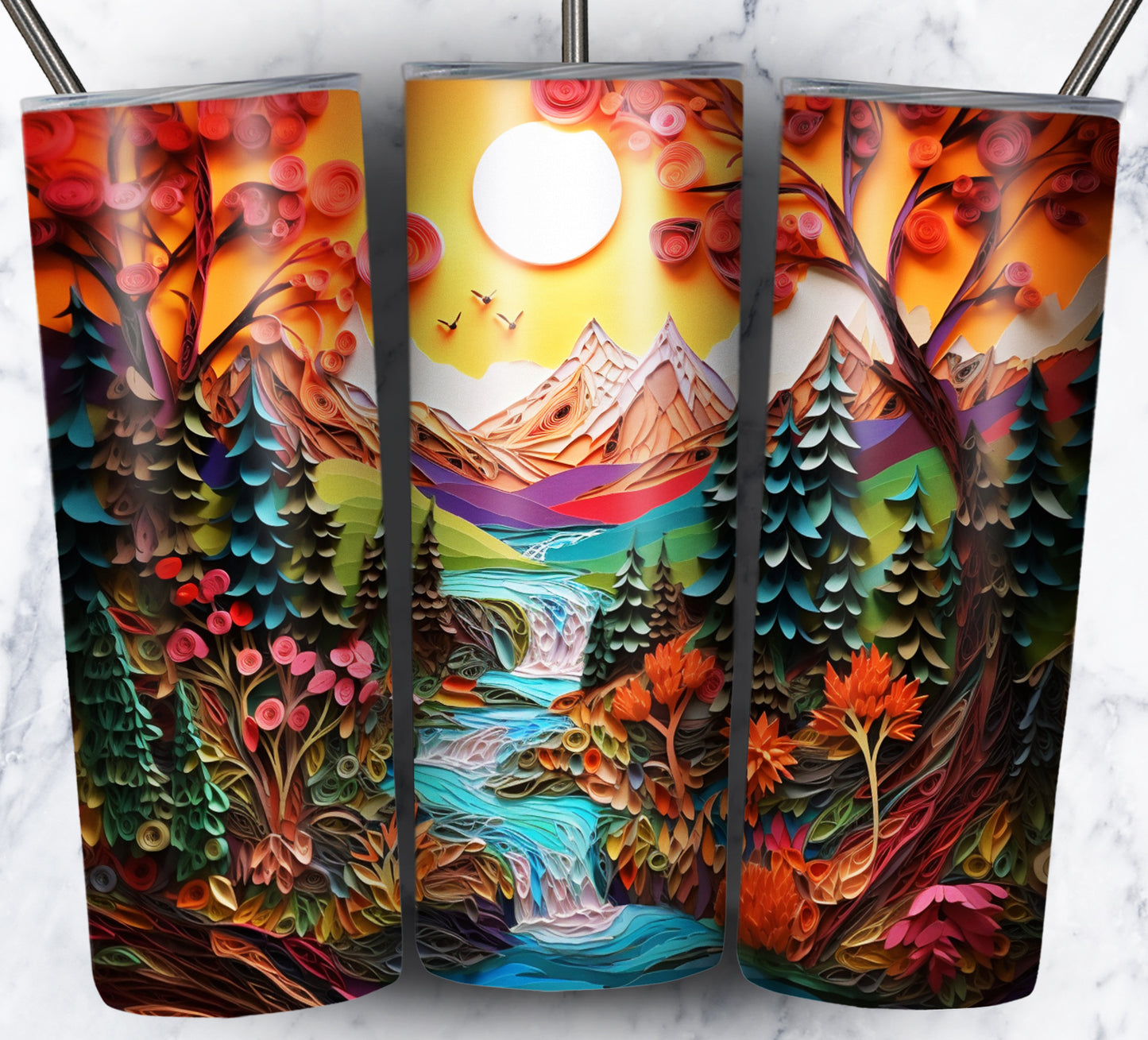 Paper Art Scenery Sublimation 20oz Tumbler Images Bundle