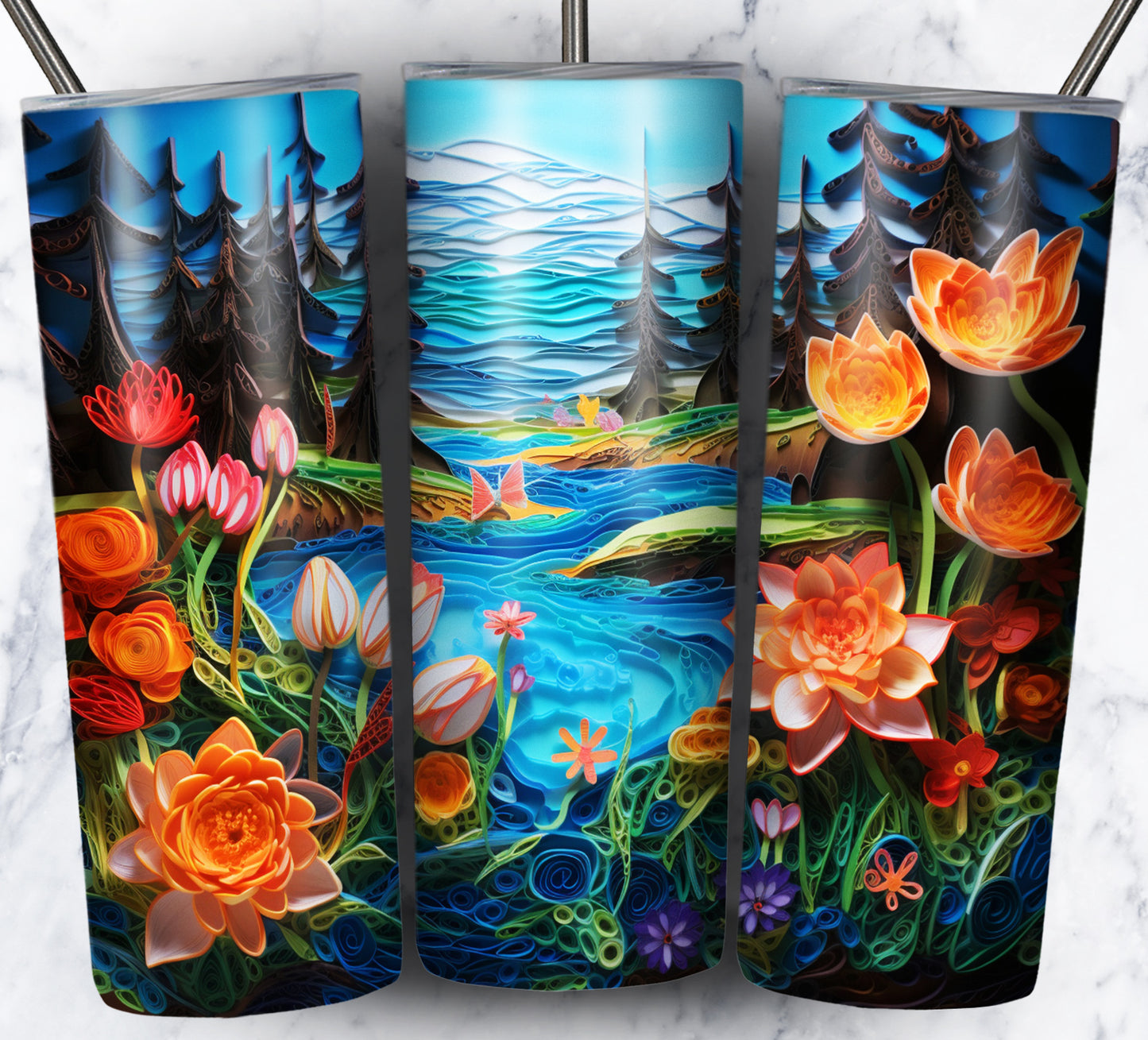 Paper Art Scenery Sublimation 20oz Tumbler Images Bundle