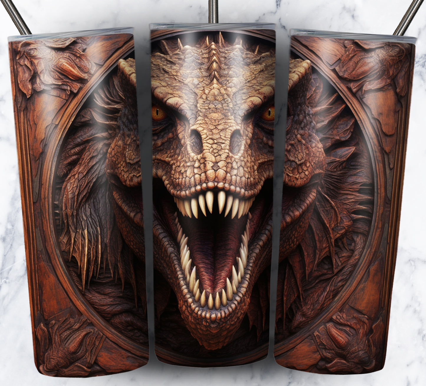 20 Wood Carved Dinos Sublimation 20oz Images Bundle