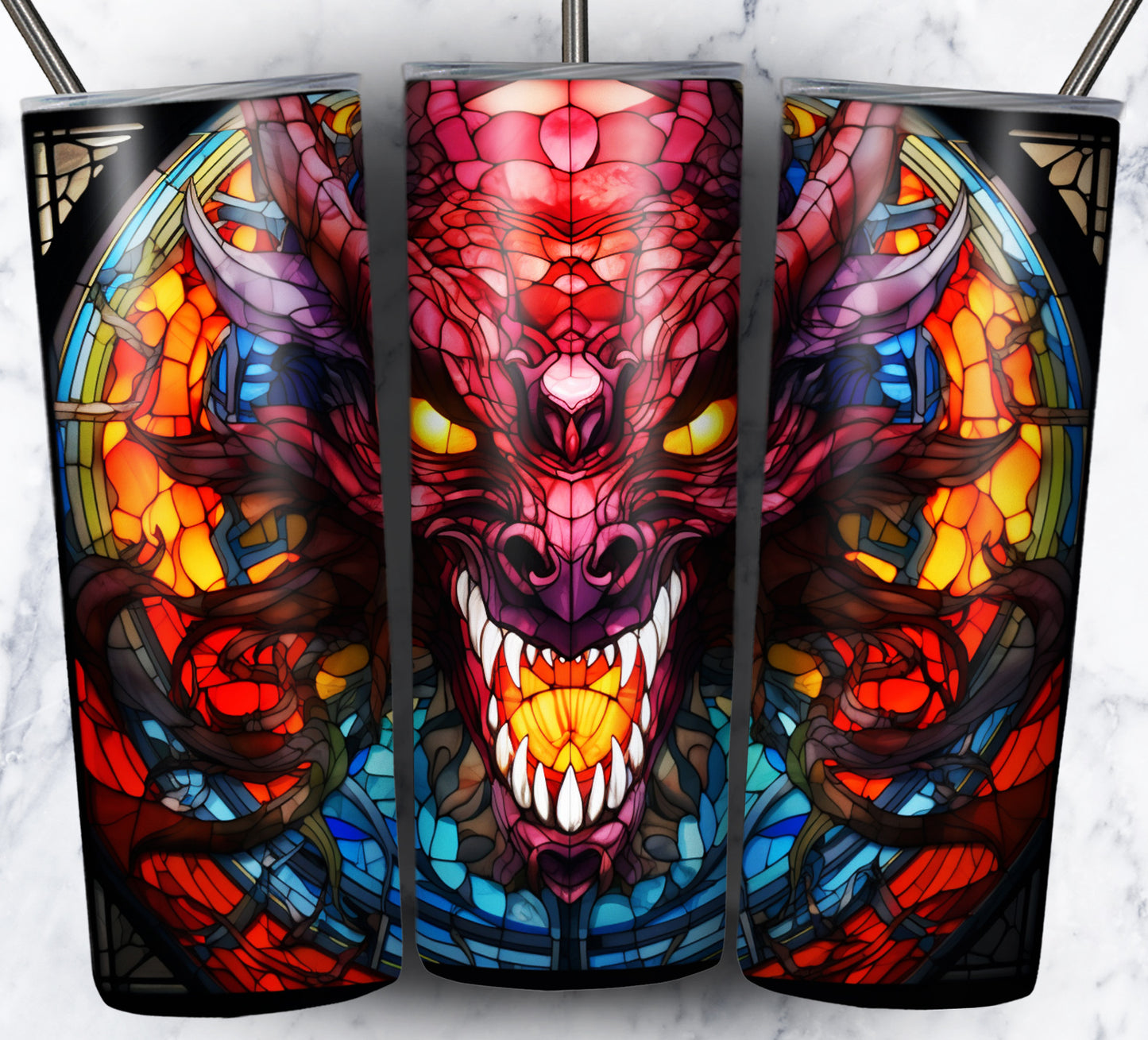 Dragon StainGlass Sublimation 20oz Tumbler Images Bundle