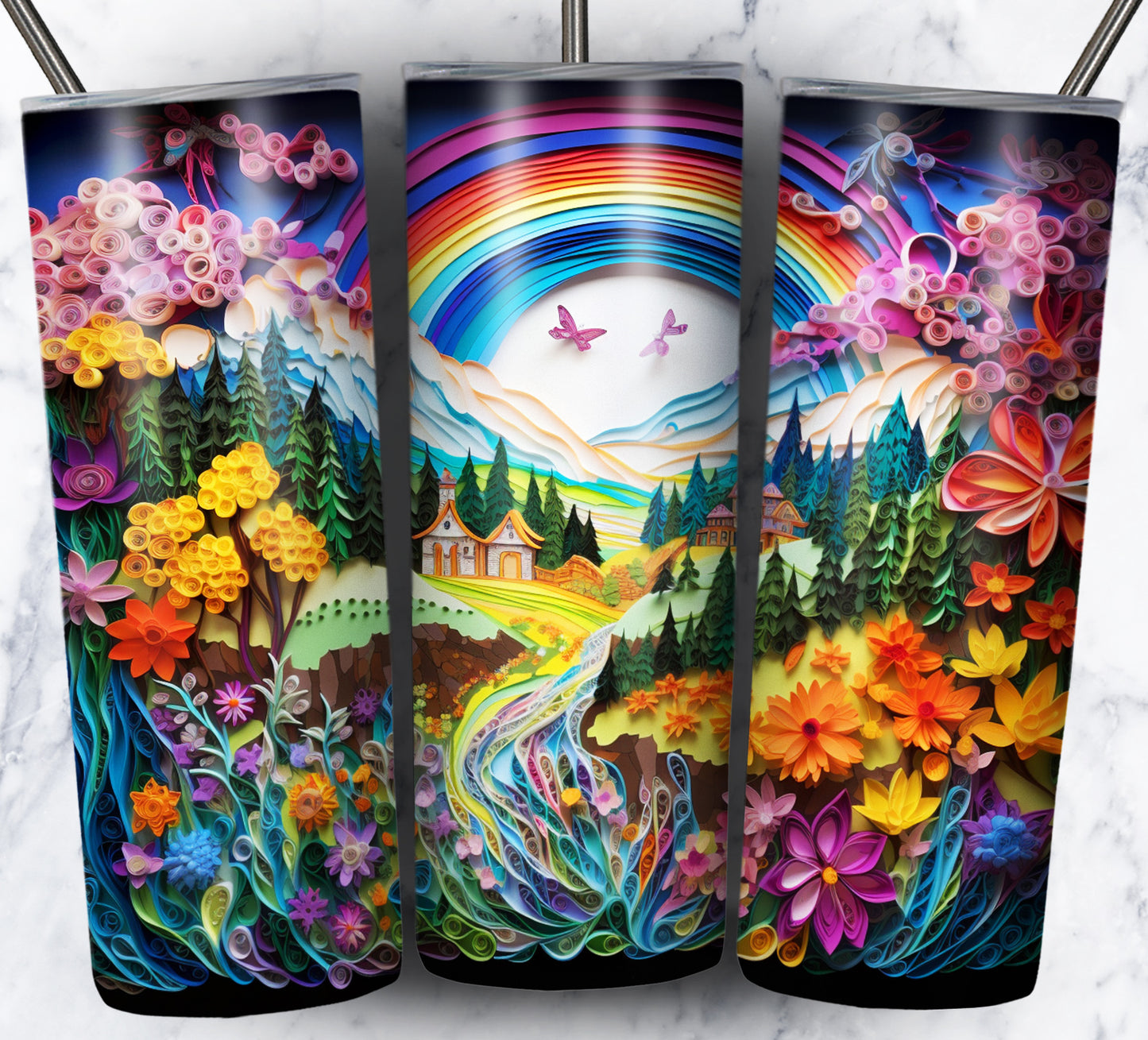 Paper Art Scenery Sublimation 20oz Tumbler Images Bundle