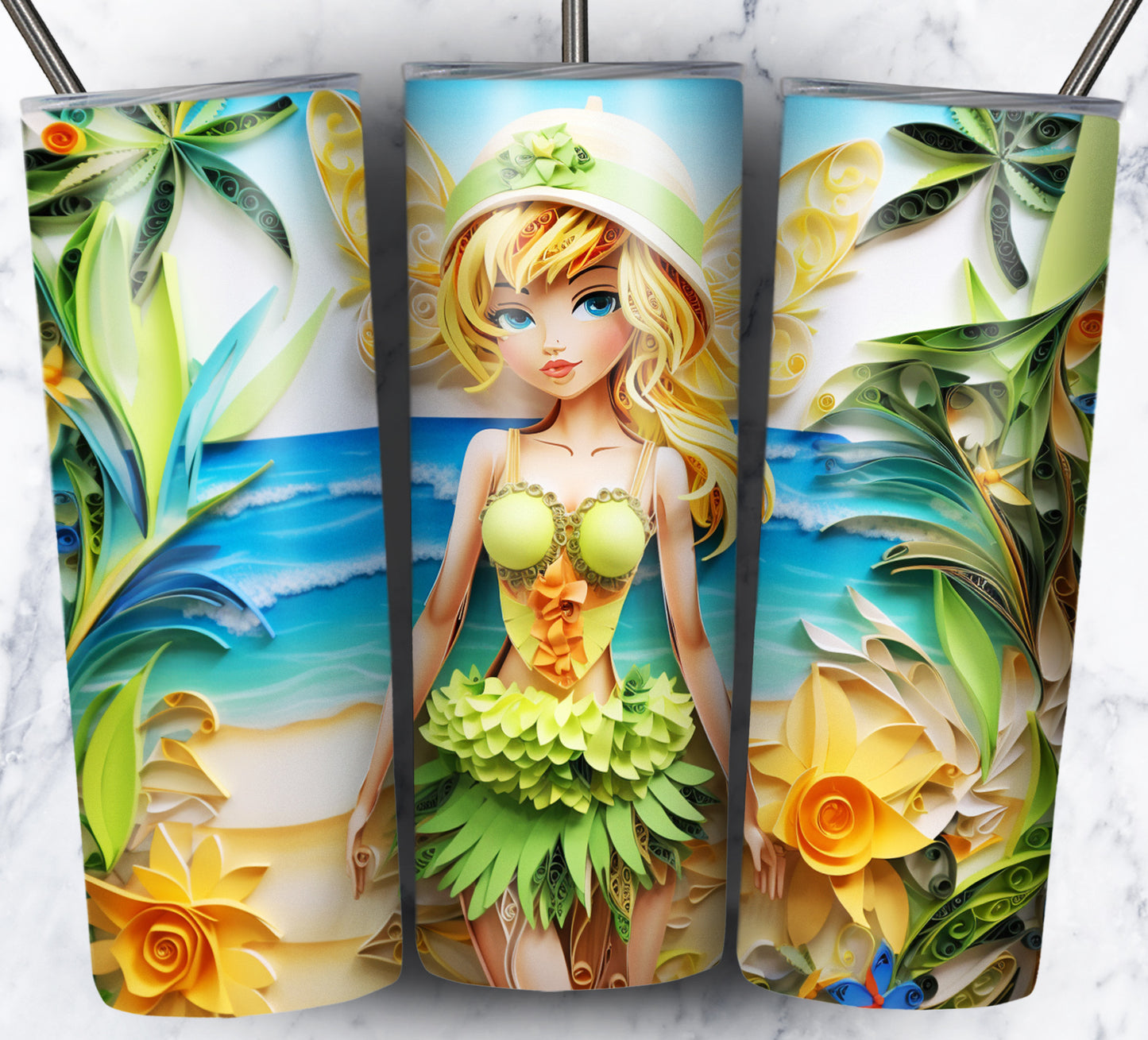 Cartoon Paper Beach Sublimation 20oz Tumbler Images Bundle