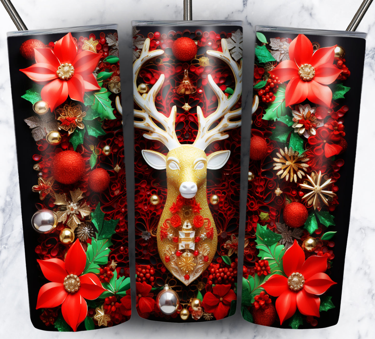 60+ 3D Christmas Floral Sublimation 20oz Images Bundle