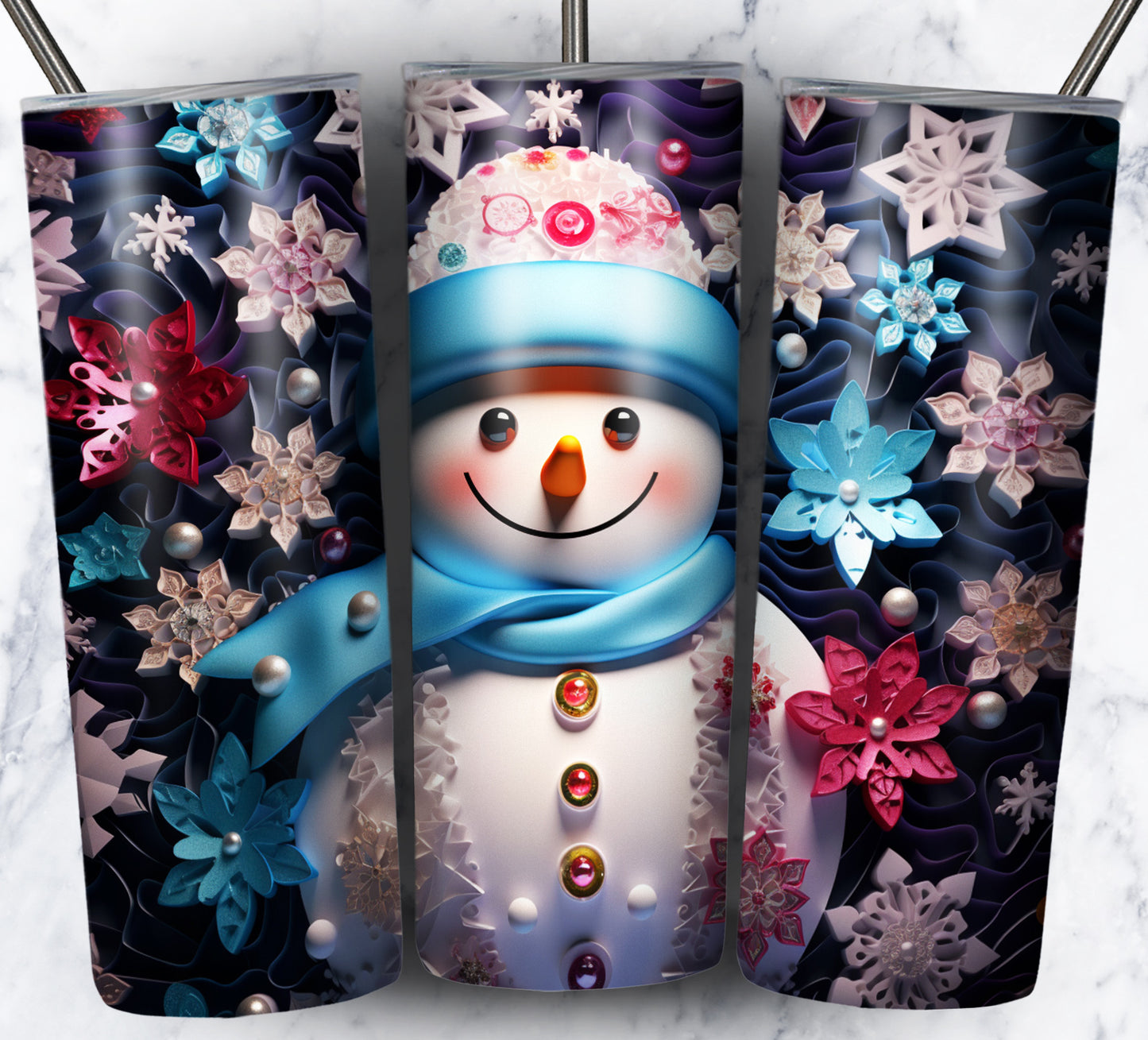 70 3D Christmas Snoman Sublimation 20oz Images Bundle