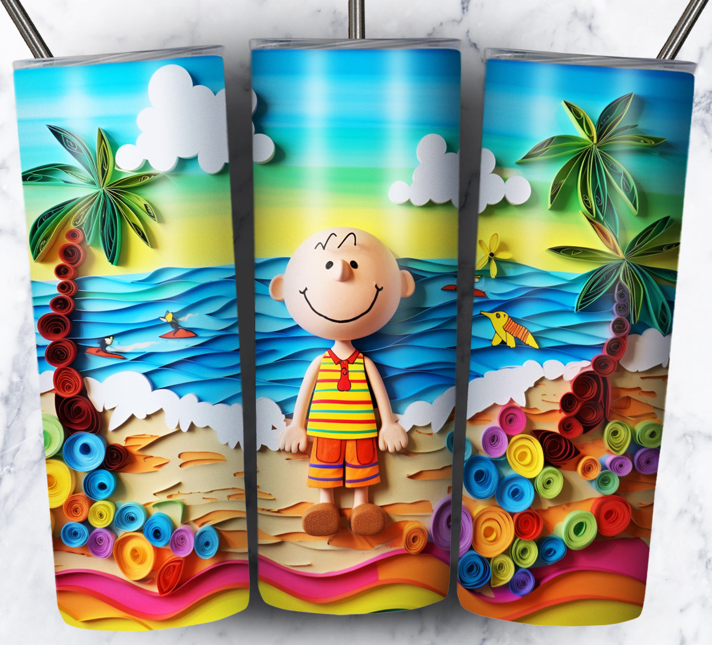 Cartoon Paper Beach Sublimation 20oz Tumbler Images Bundle