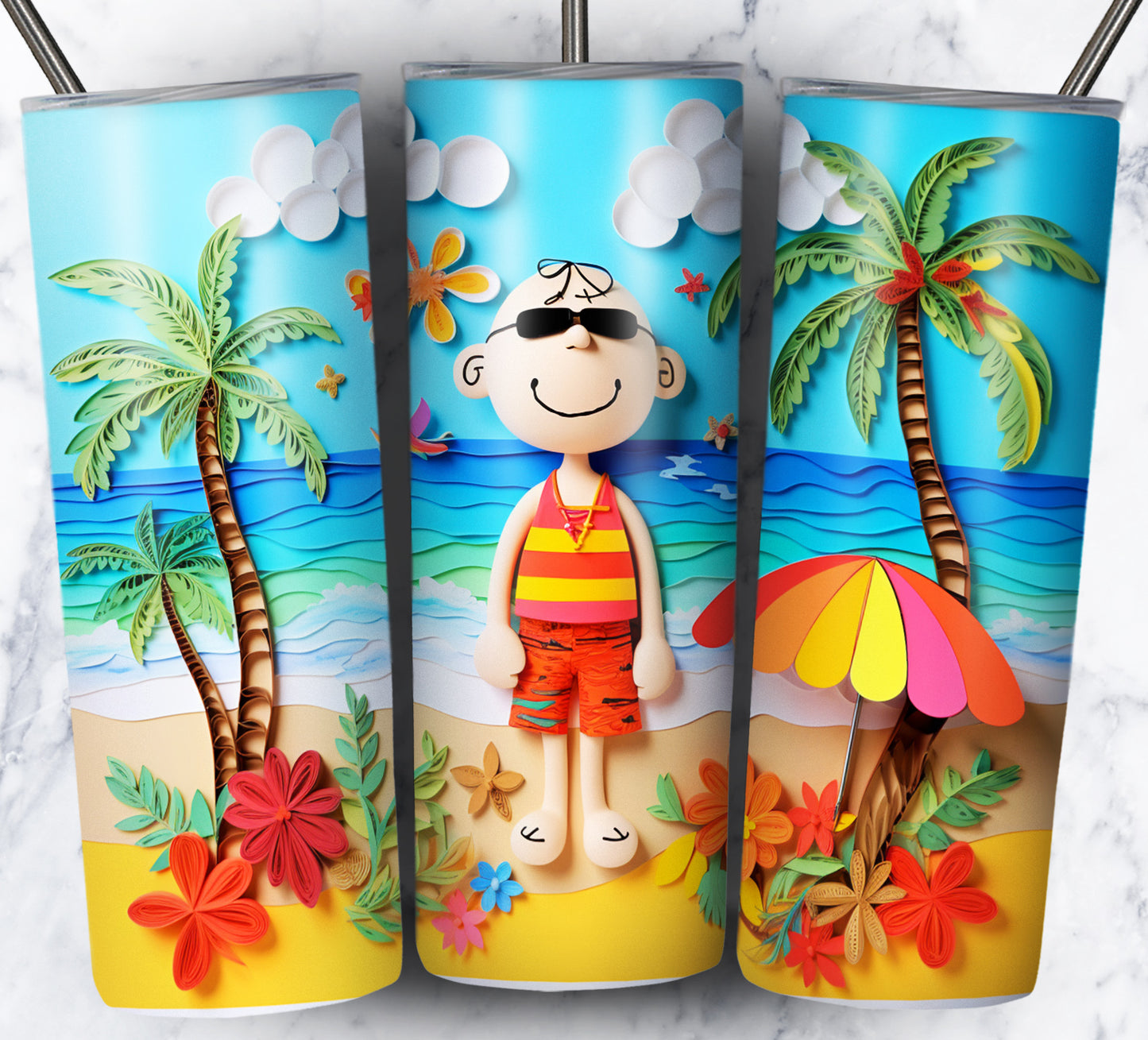 Cartoon Paper Beach Sublimation 20oz Tumbler Images Bundle