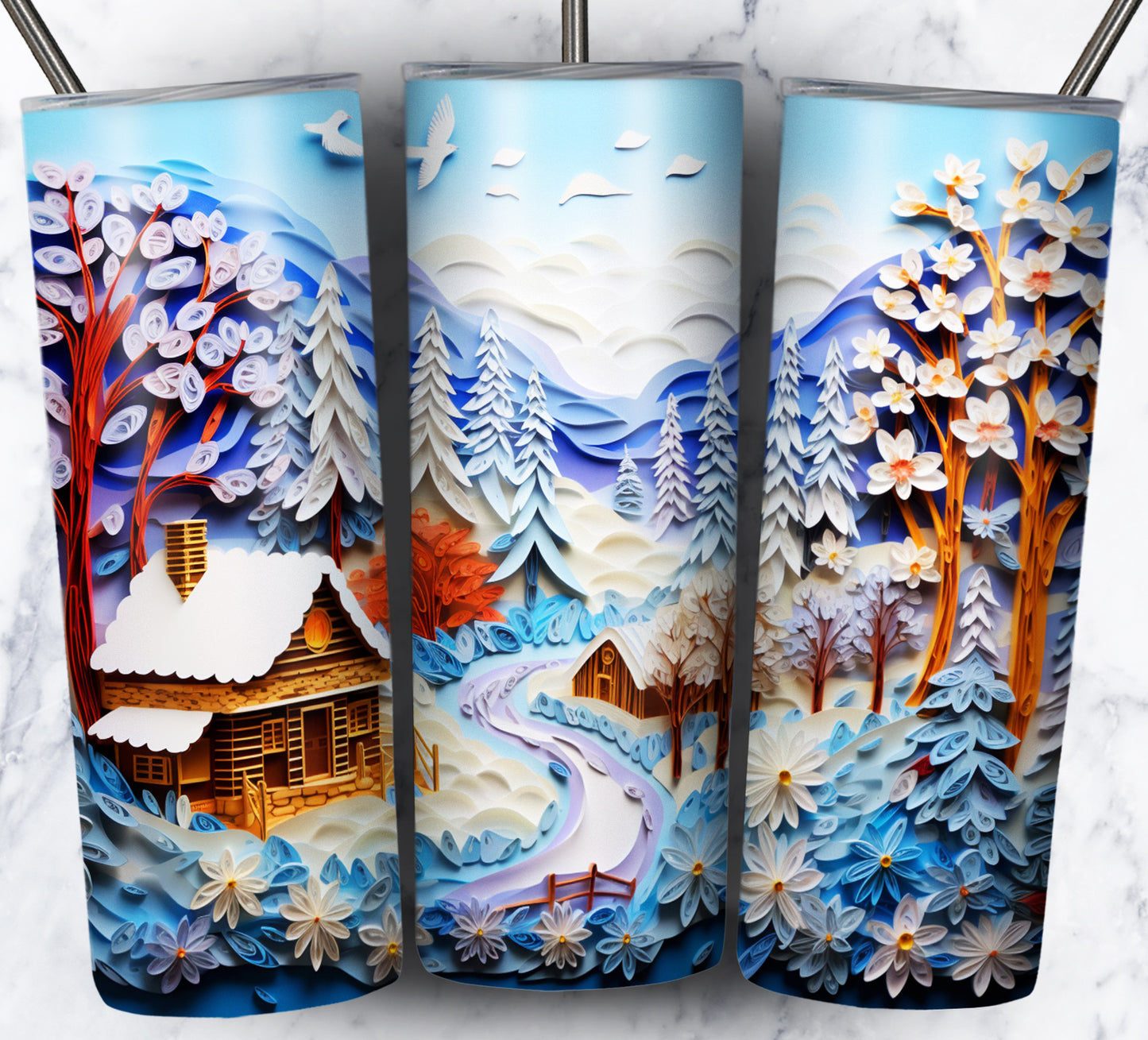 Paper Art Scenery Sublimation 20oz Tumbler Images Bundle