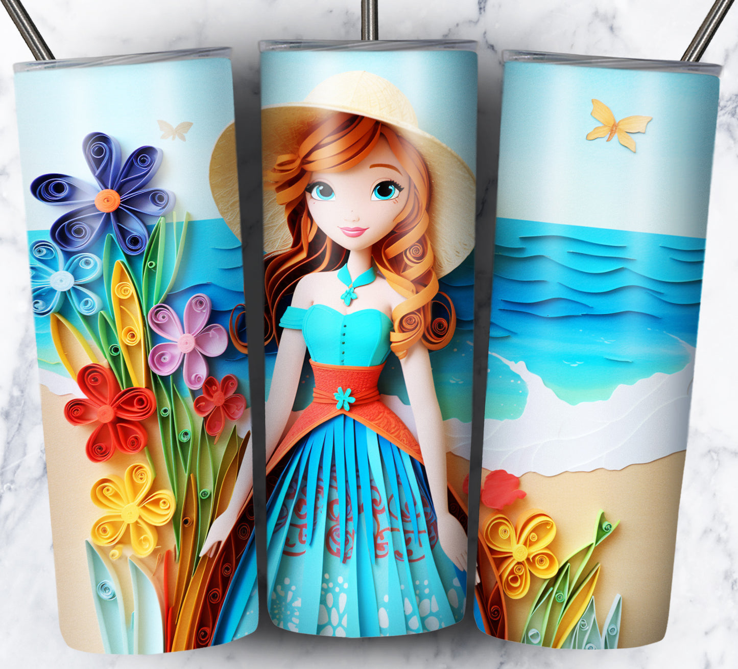 Cartoon Paper Beach Sublimation 20oz Tumbler Images Bundle