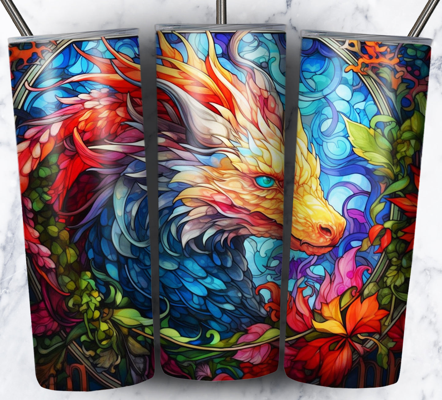 Dragon StainGlass Sublimation 20oz Tumbler Images Bundle