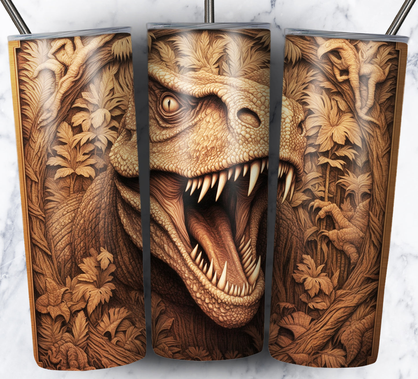 20 Wood Carved Dinos Sublimation 20oz Images Bundle