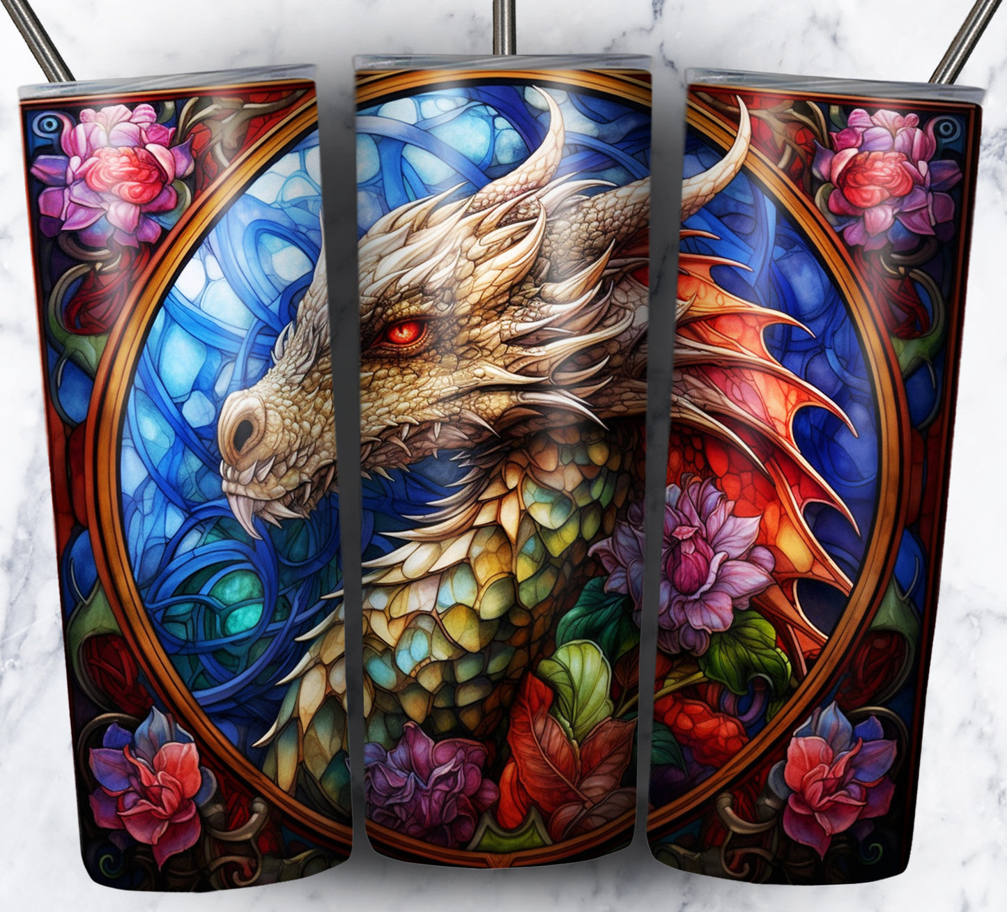 Dragon StainGlass Sublimation 20oz Tumbler Images Bundle