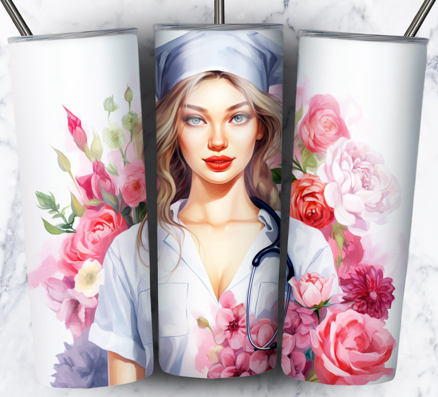 Nurse Floral Sublimation 20oz Tumbler Images Bundle