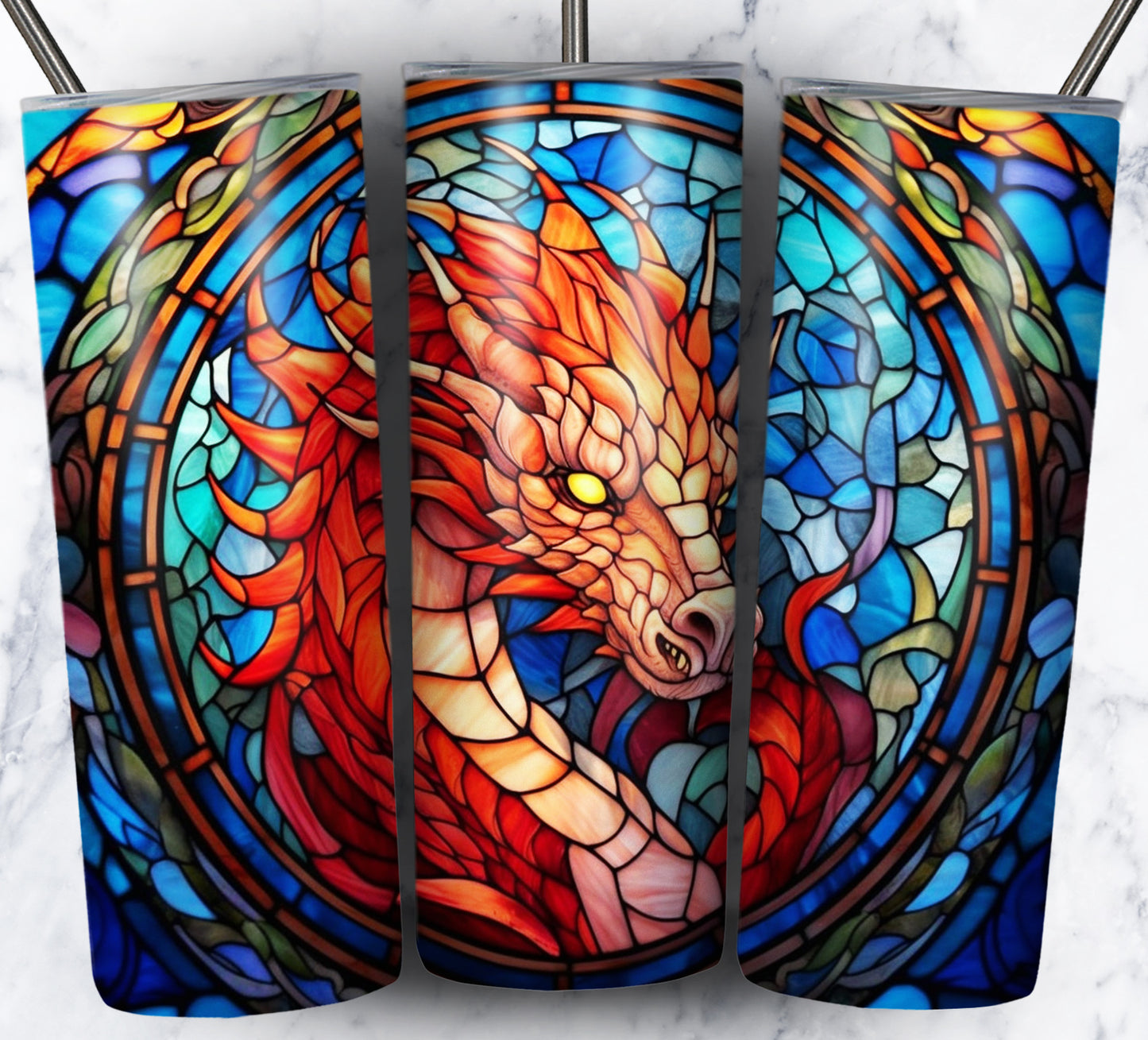 Dragon StainGlass Sublimation 20oz Tumbler Images Bundle