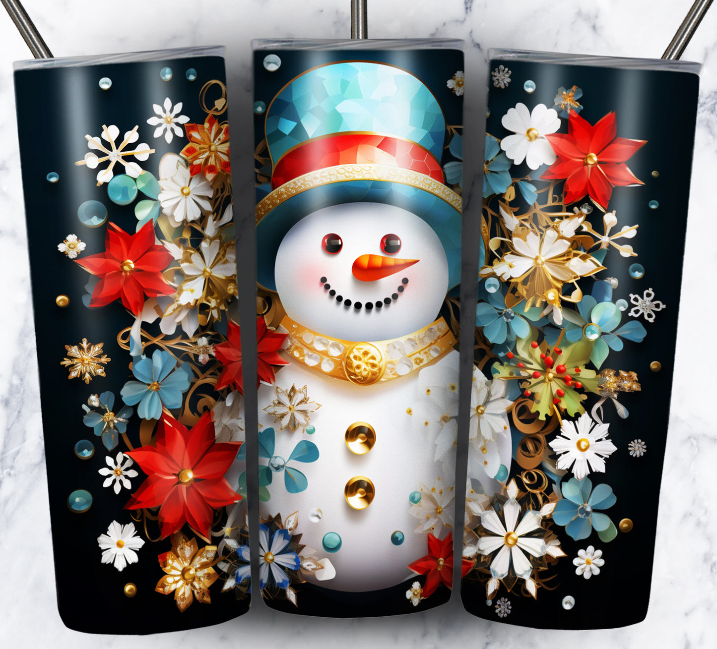 70 3D Christmas Snoman Sublimation 20oz Images Bundle