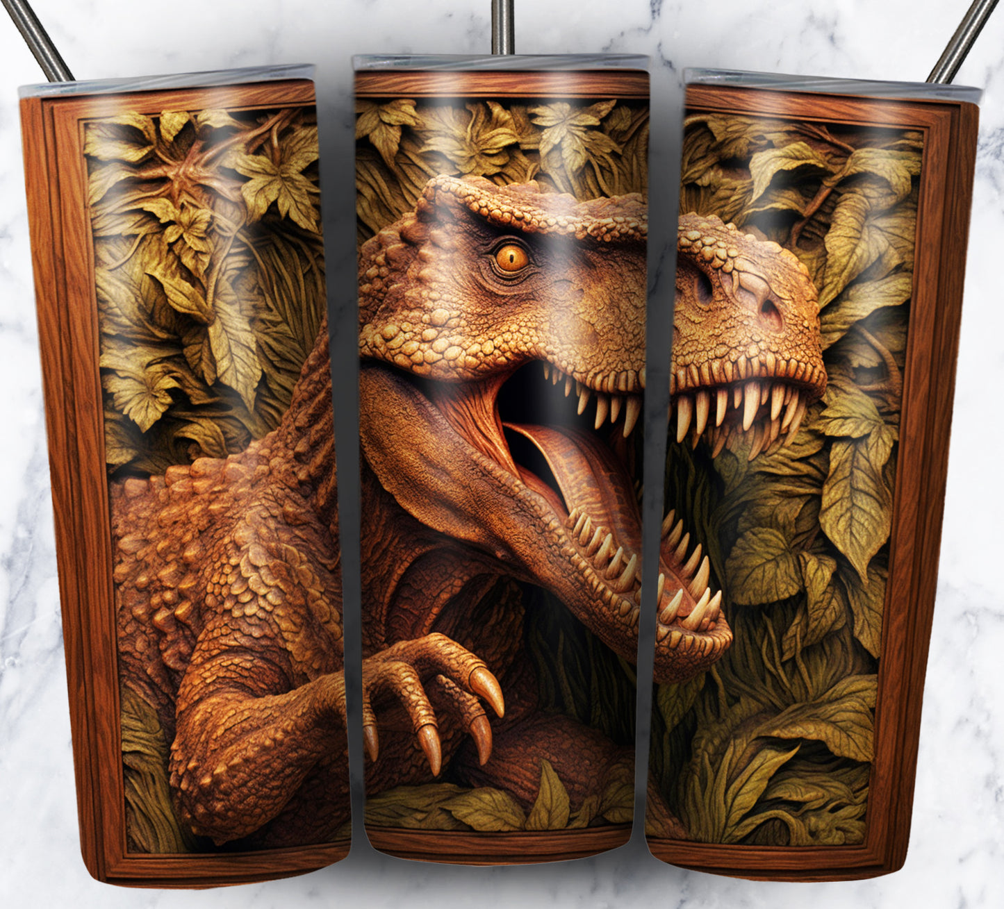 20 Wood Carved Dinos Sublimation 20oz Images Bundle