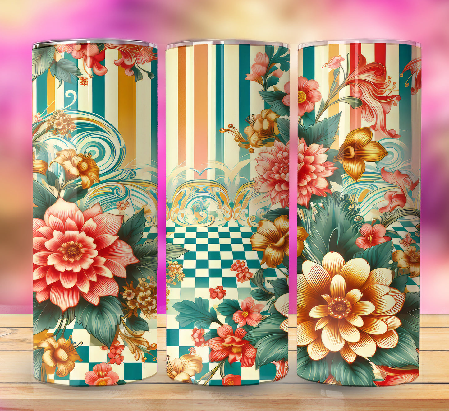 Retro Assorted Floral Pattern 20oz Sublimation Images Bundle