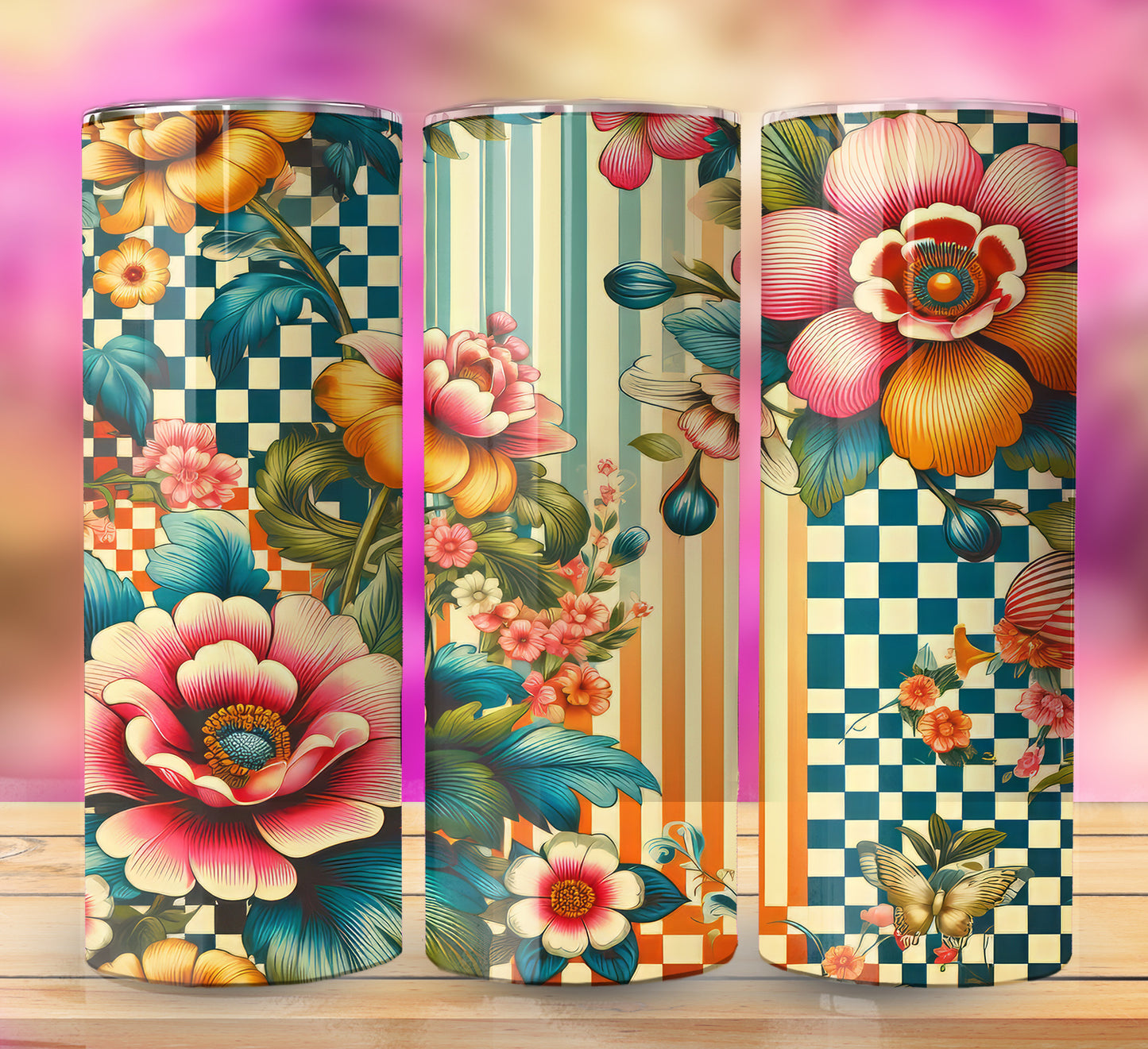 Retro Assorted Floral Pattern 20oz Sublimation Images Bundle