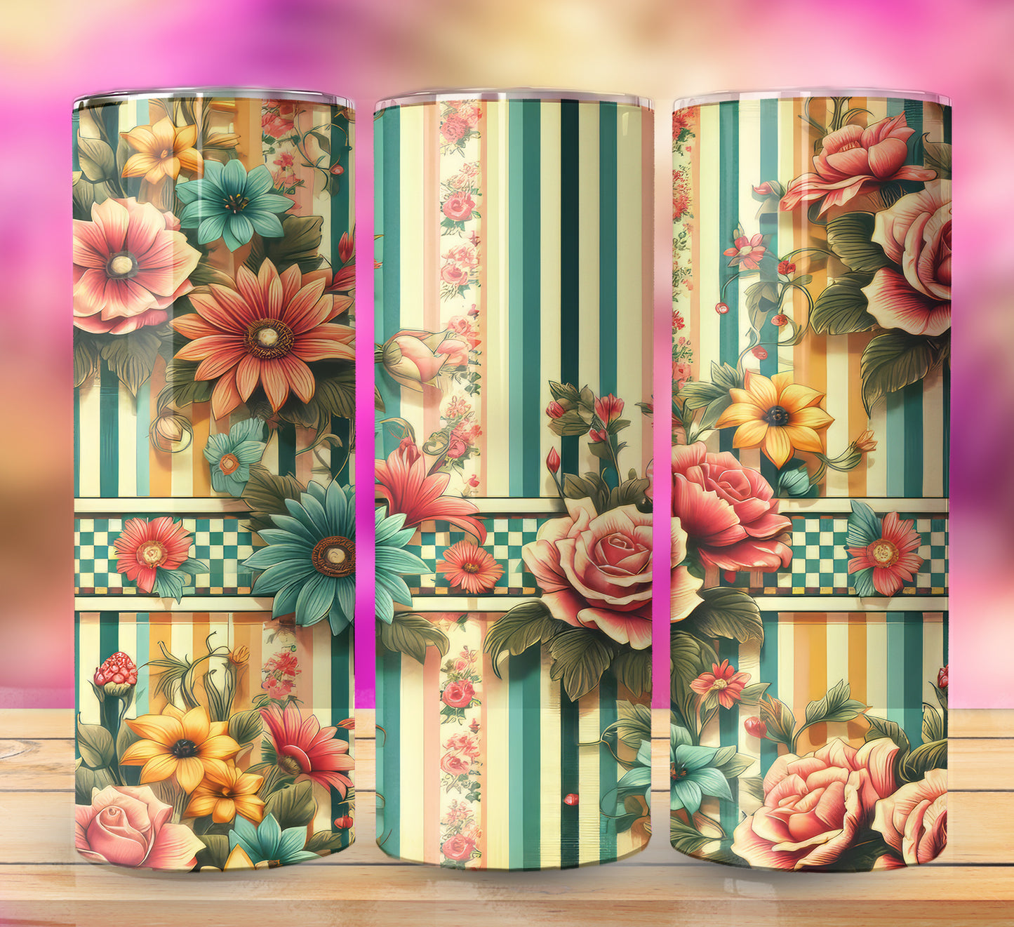 Retro Assorted Floral Pattern 20oz Sublimation Images Bundle