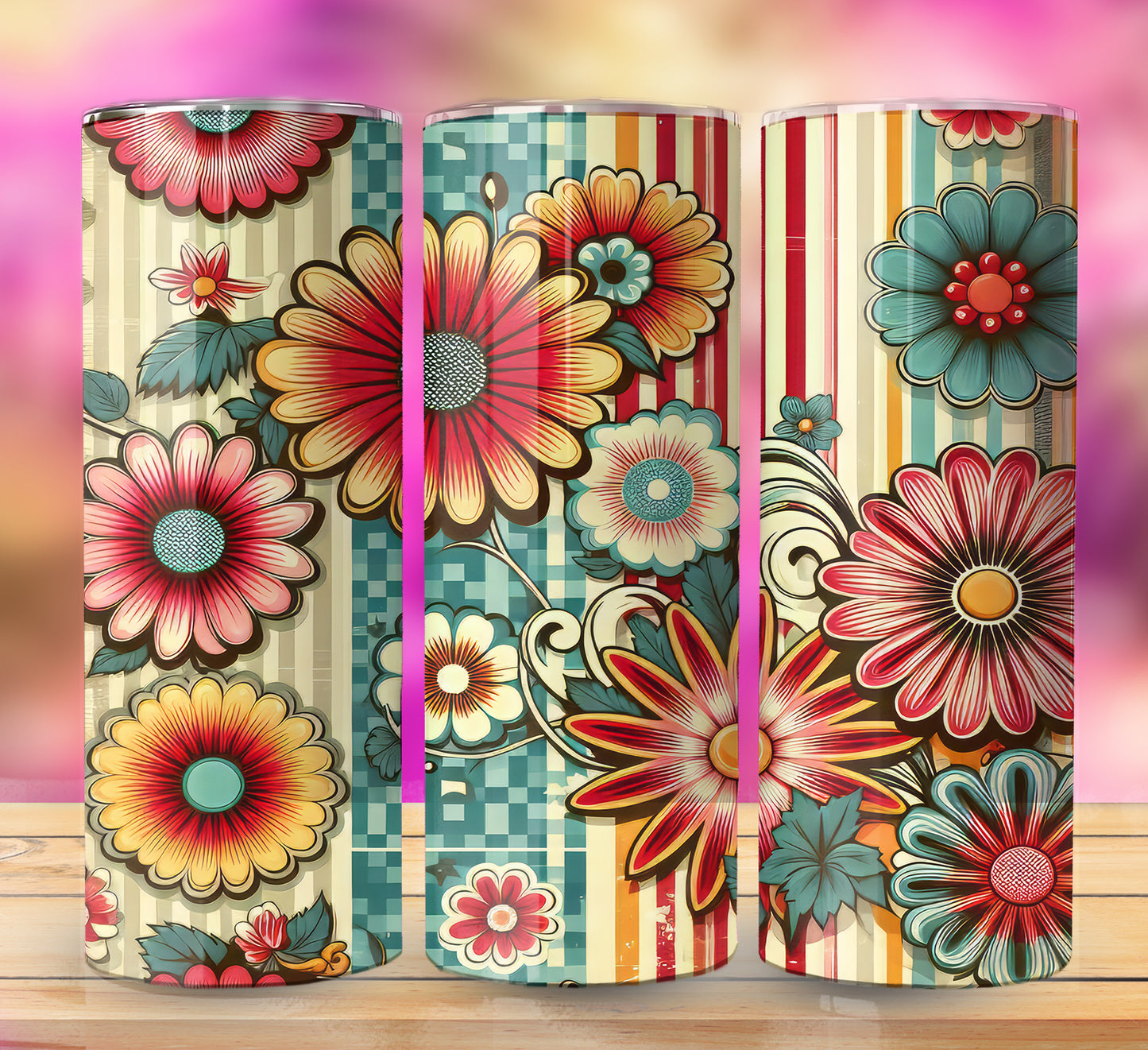 Retro Assorted Floral Pattern 20oz Sublimation Images Bundle