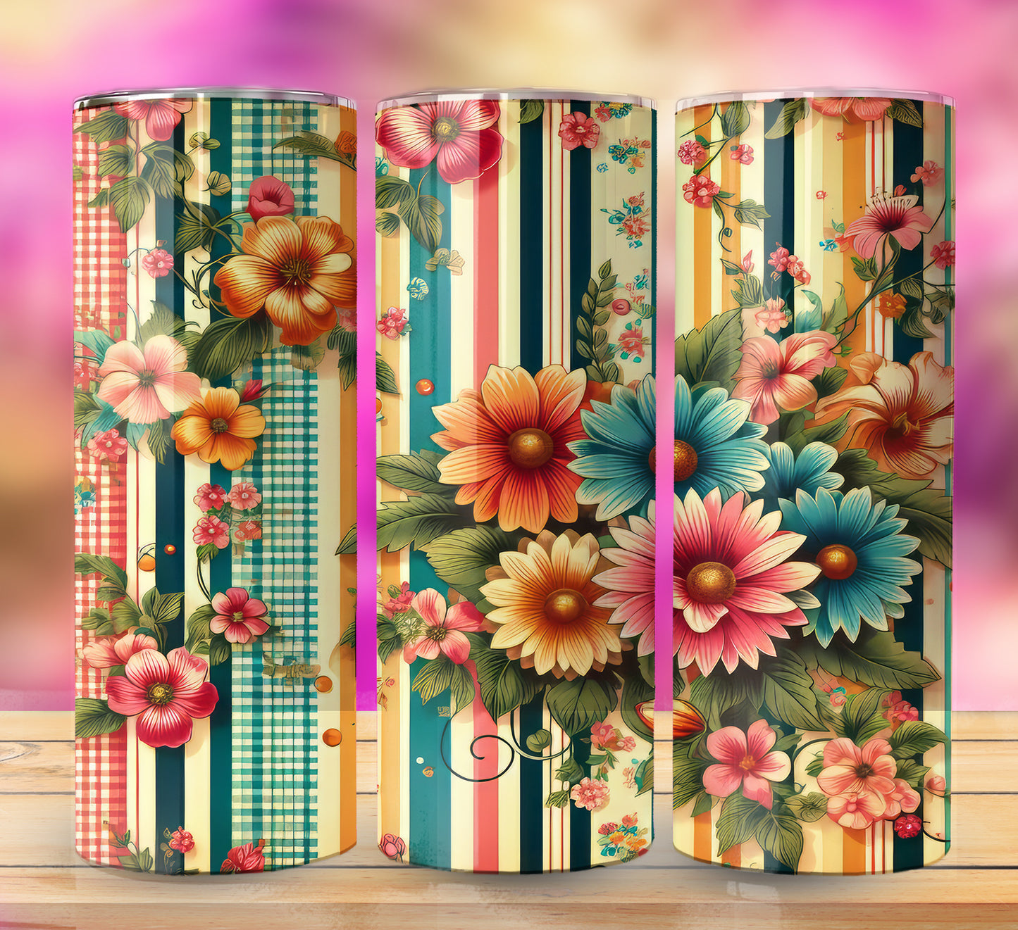 Retro Assorted Floral Pattern 20oz Sublimation Images Bundle