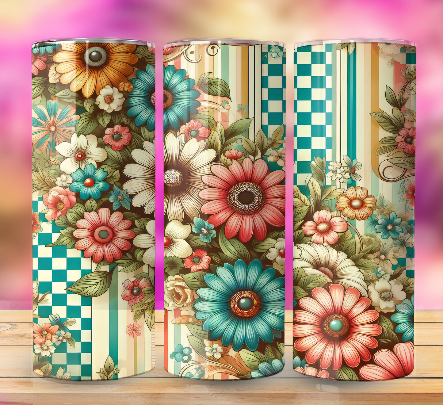 Retro Assorted Floral Pattern 20oz Sublimation Images Bundle