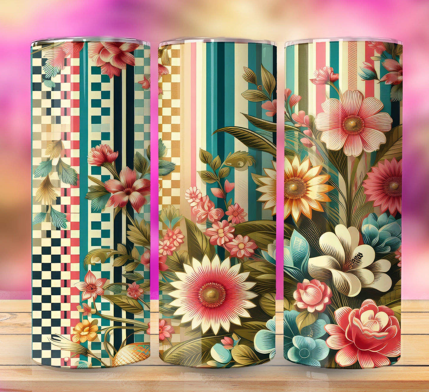 Retro Assorted Floral Pattern 20oz Sublimation Images Bundle