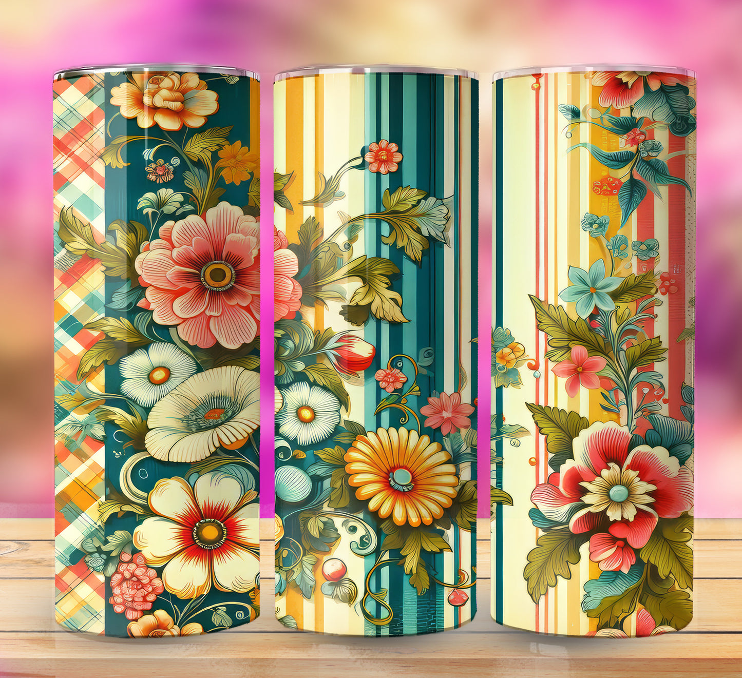 Retro Assorted Floral Pattern 20oz Sublimation Images Bundle