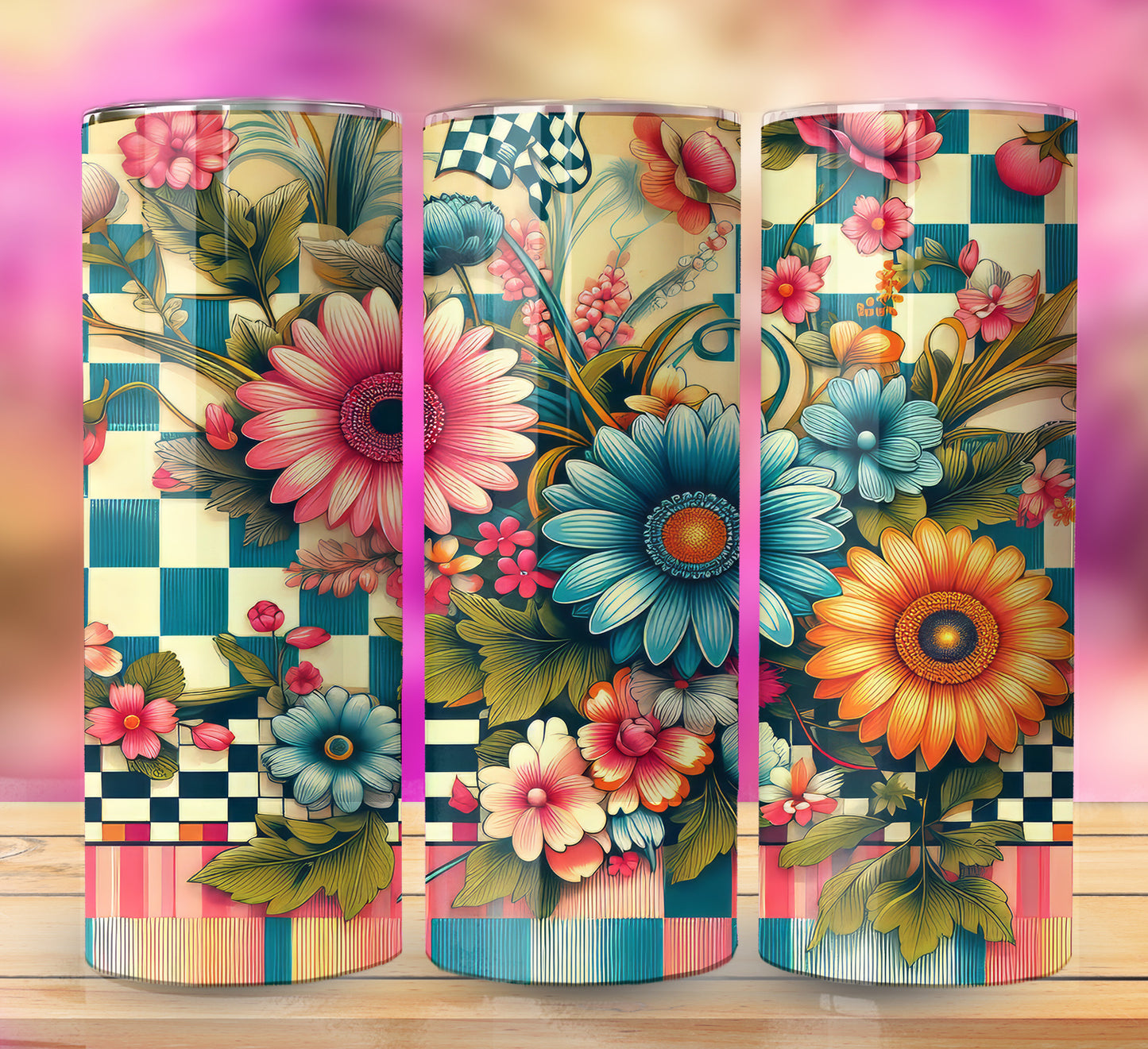 Retro Assorted Floral Pattern 20oz Sublimation Images Bundle