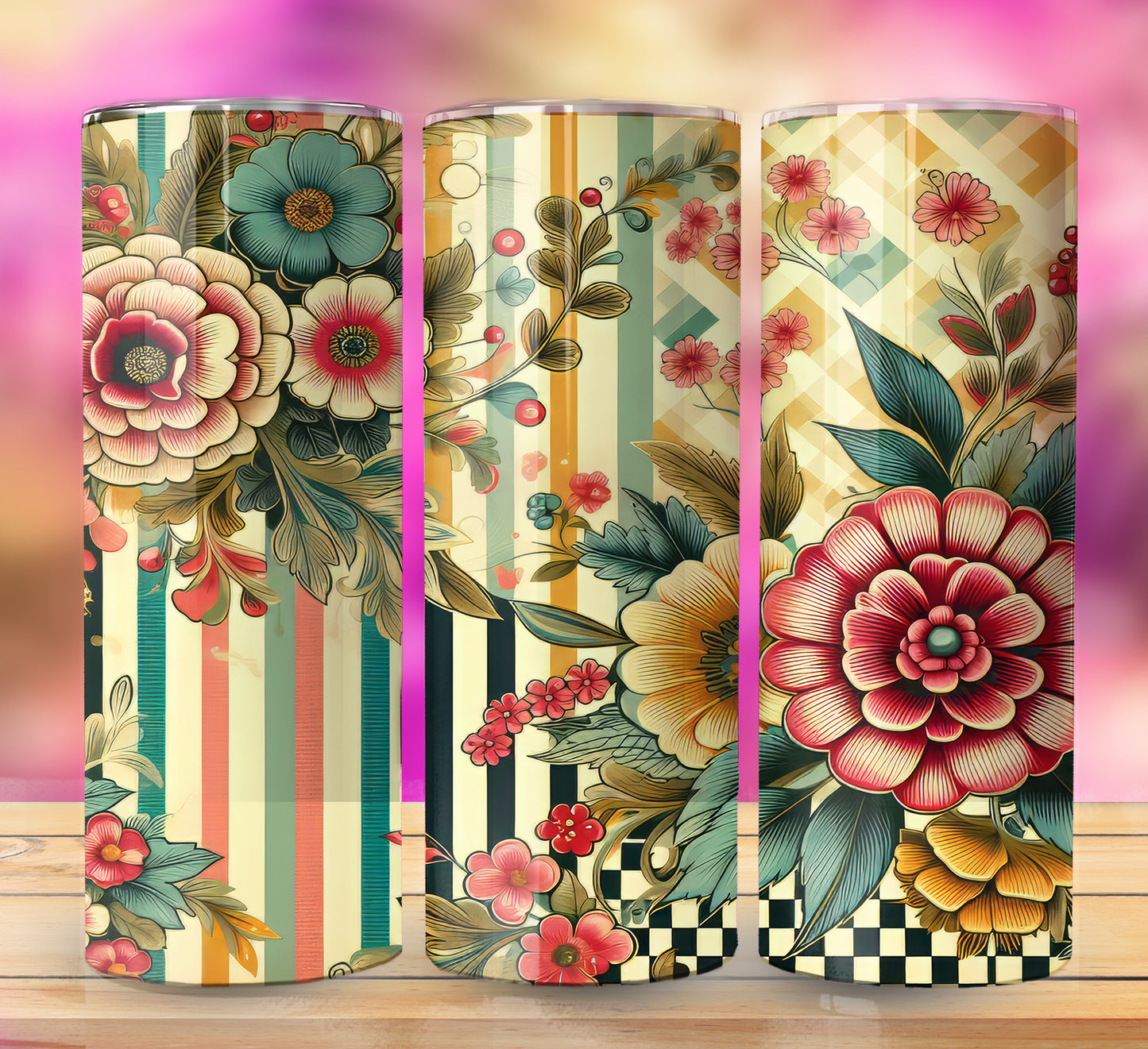 Retro Assorted Floral Pattern 20oz Sublimation Images Bundle