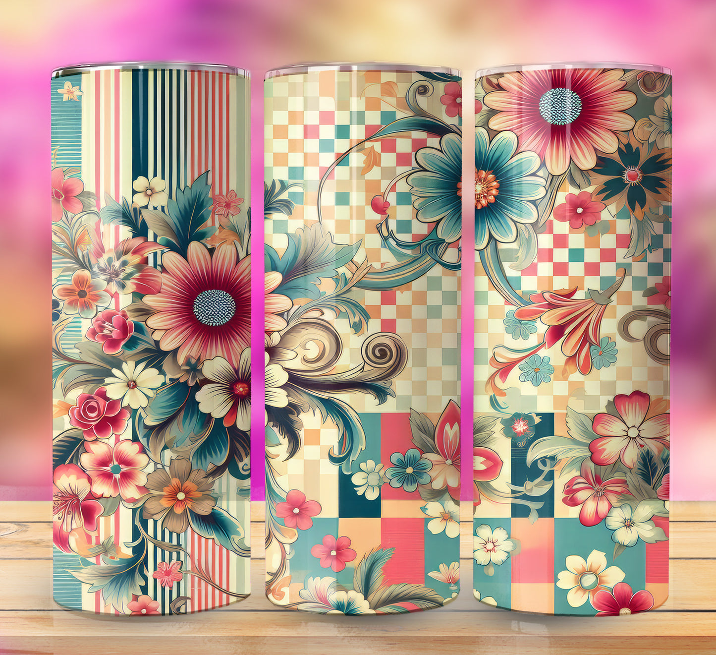 Retro Assorted Floral Pattern 20oz Sublimation Images Bundle