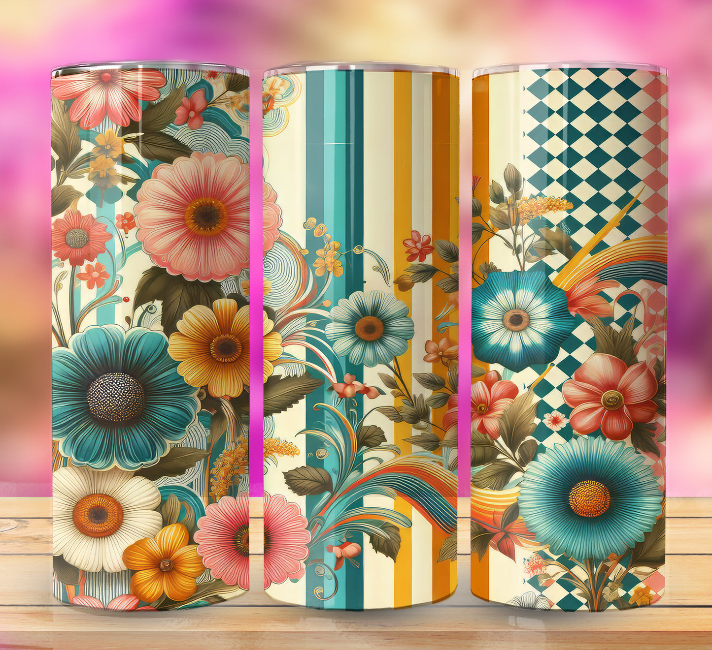 Retro Assorted Floral Pattern 20oz Sublimation Images Bundle