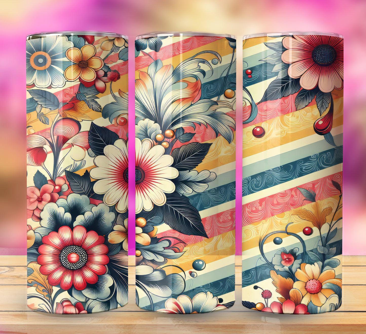 Retro Assorted Floral Pattern 20oz Sublimation Images Bundle