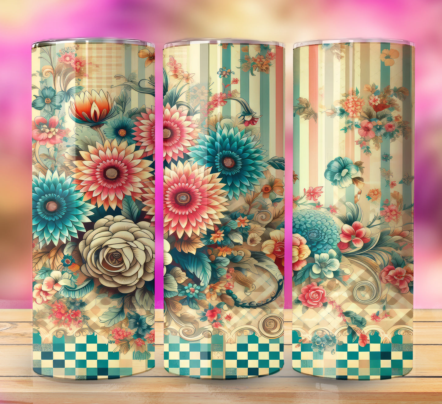 Retro Assorted Floral Pattern 20oz Sublimation Images Bundle