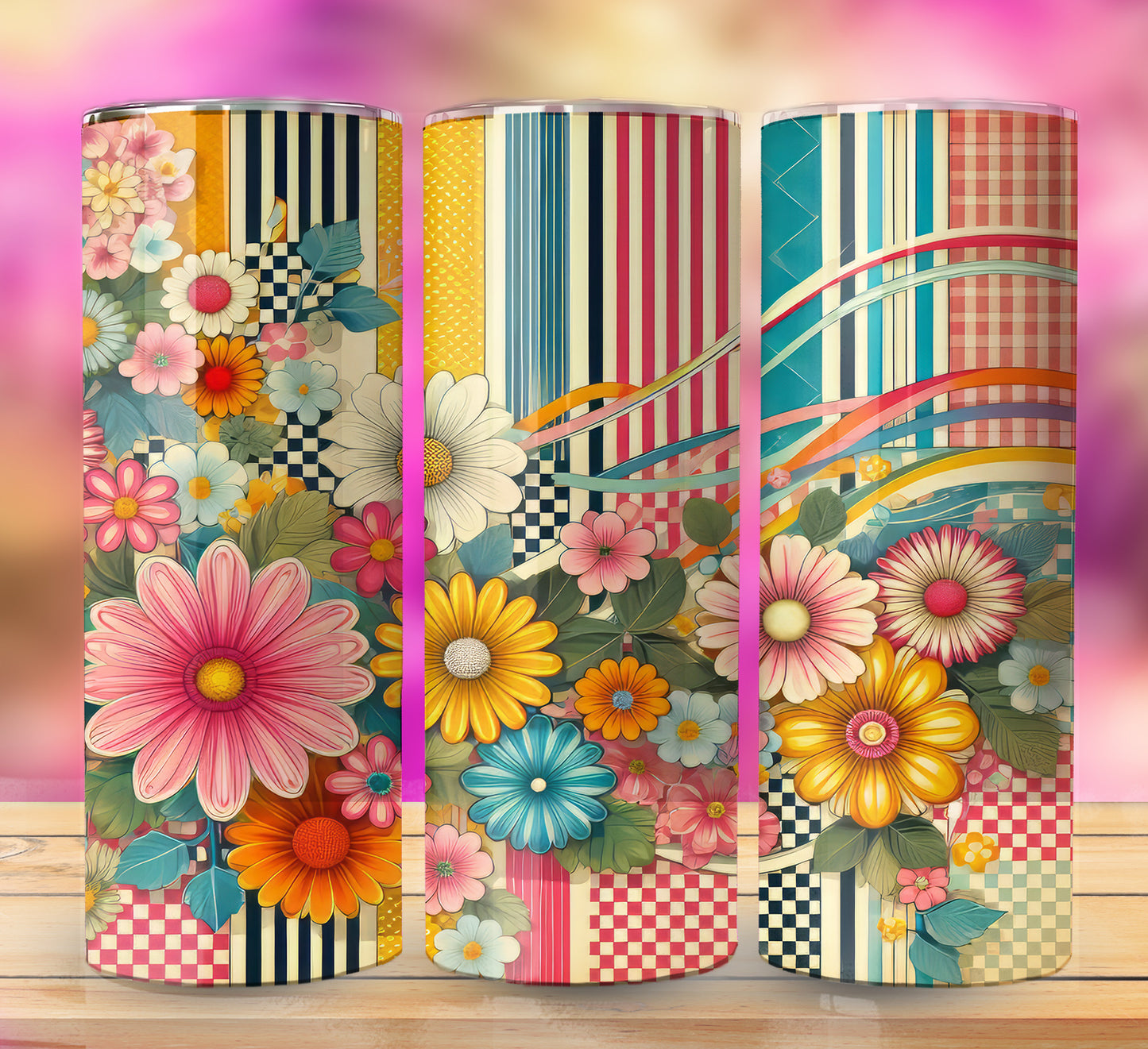 Retro Assorted Floral Pattern 20oz Sublimation Images Bundle